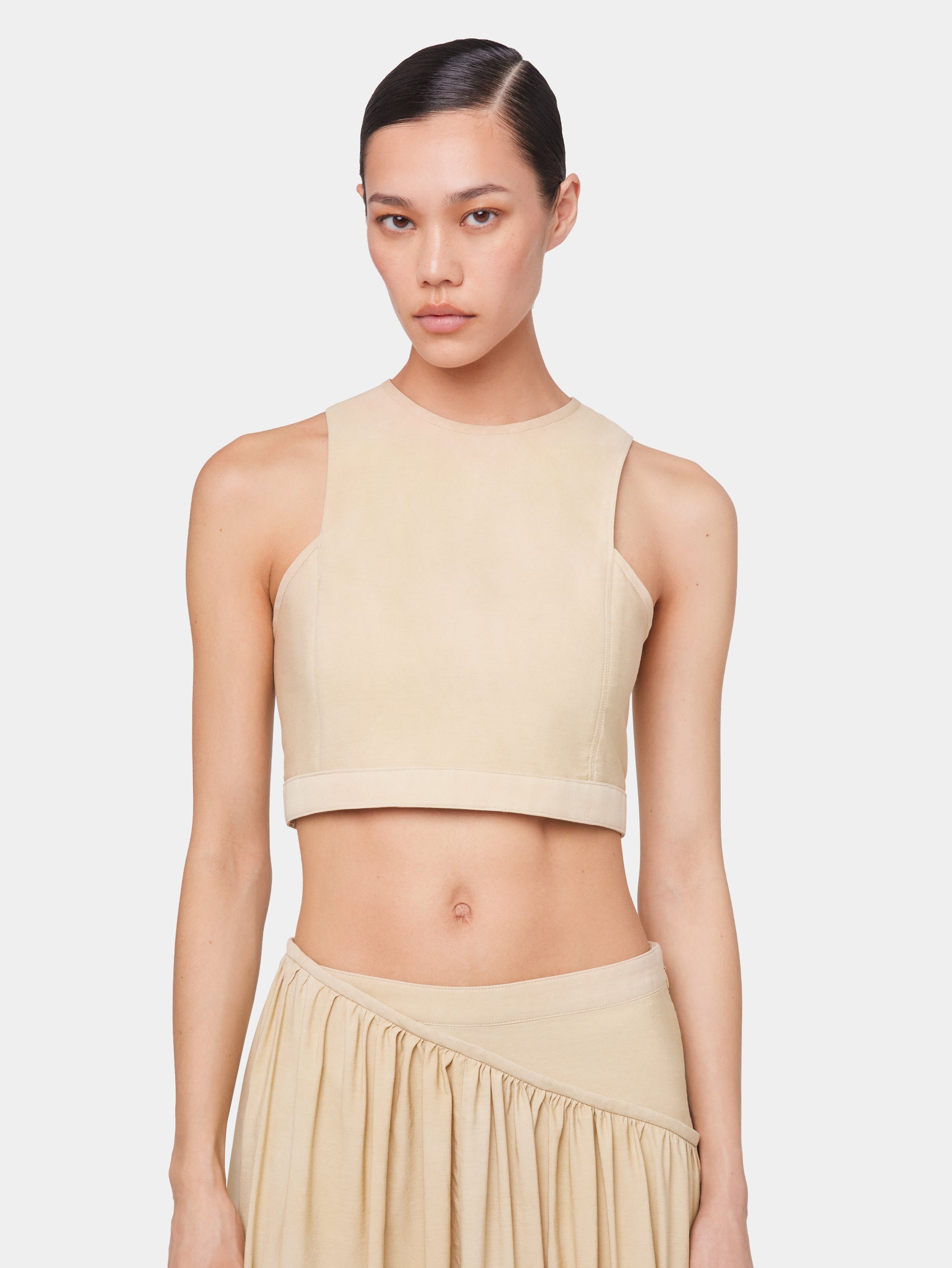 OCHRE CROP TOP IN VISCOSE TWILL - 4
