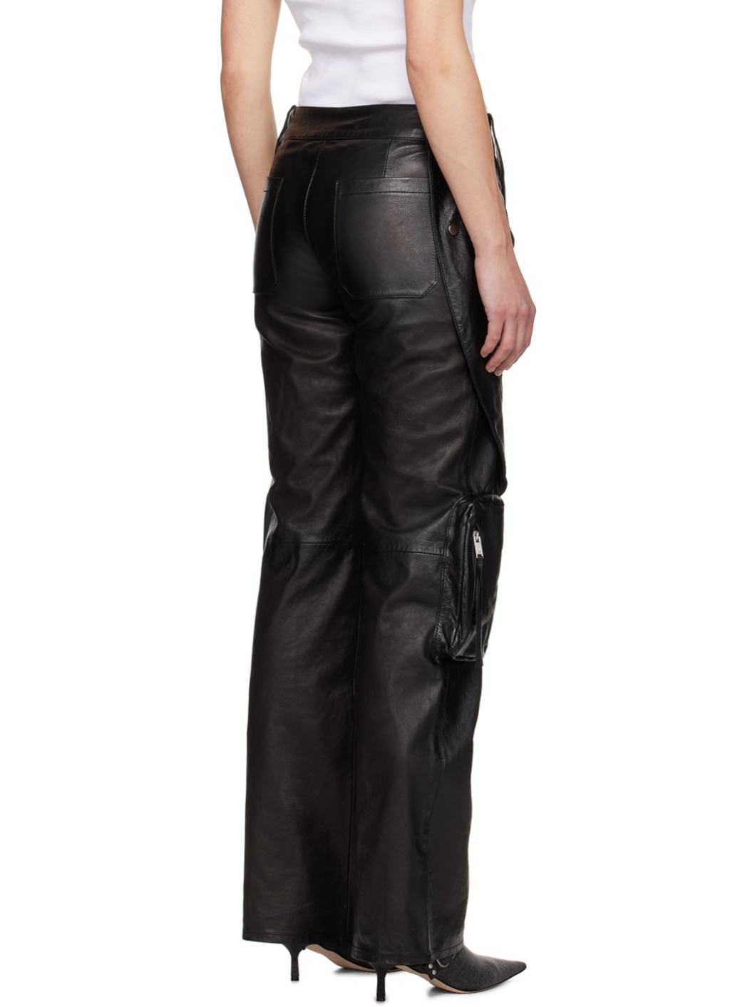 Black Spiral Leather Cargo Pants - 3