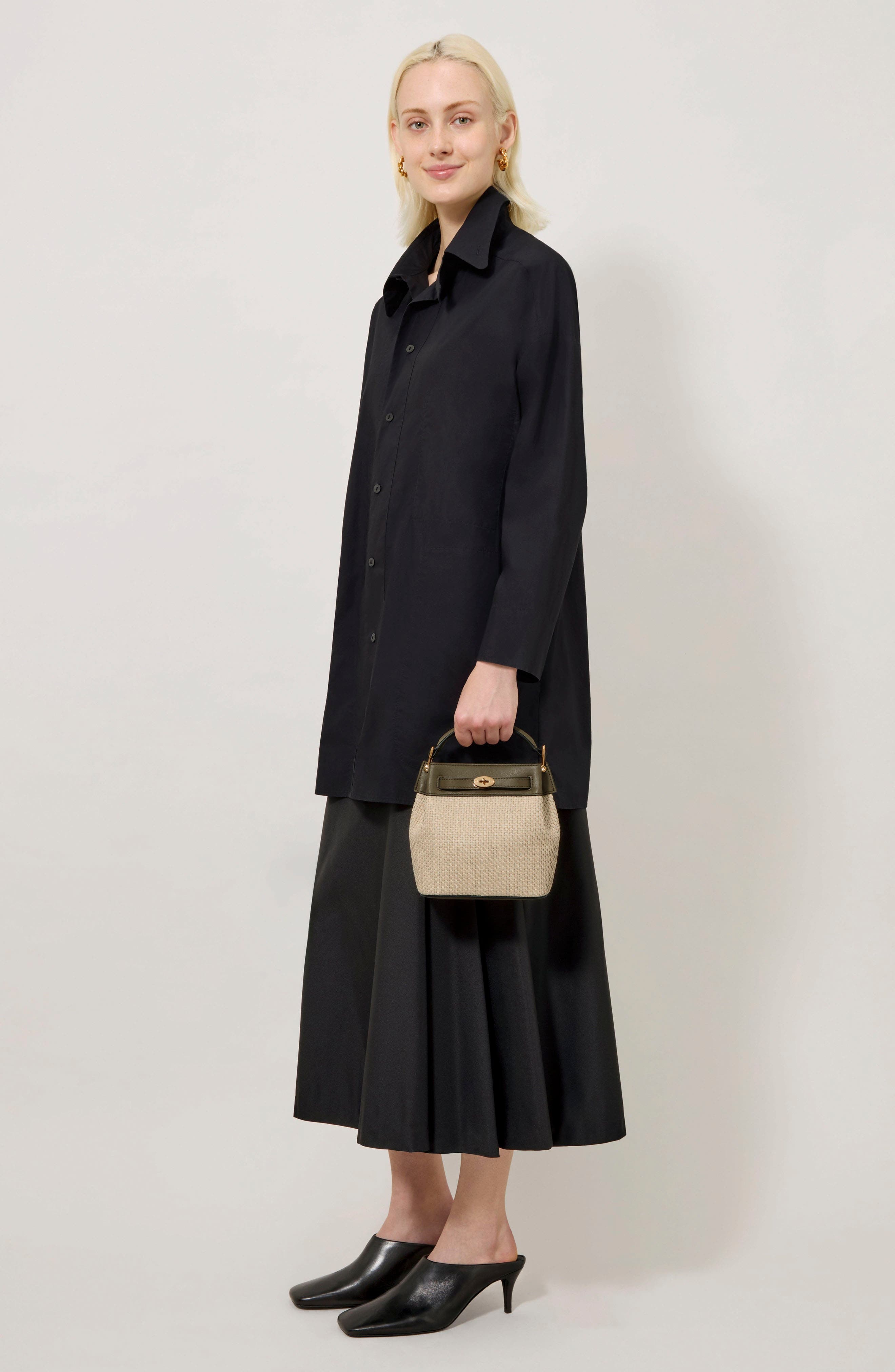 Mulberry Mini Islington Woven Raffia & Leather Bucket Bag in Linen Green/Natural at Nordstrom - 2