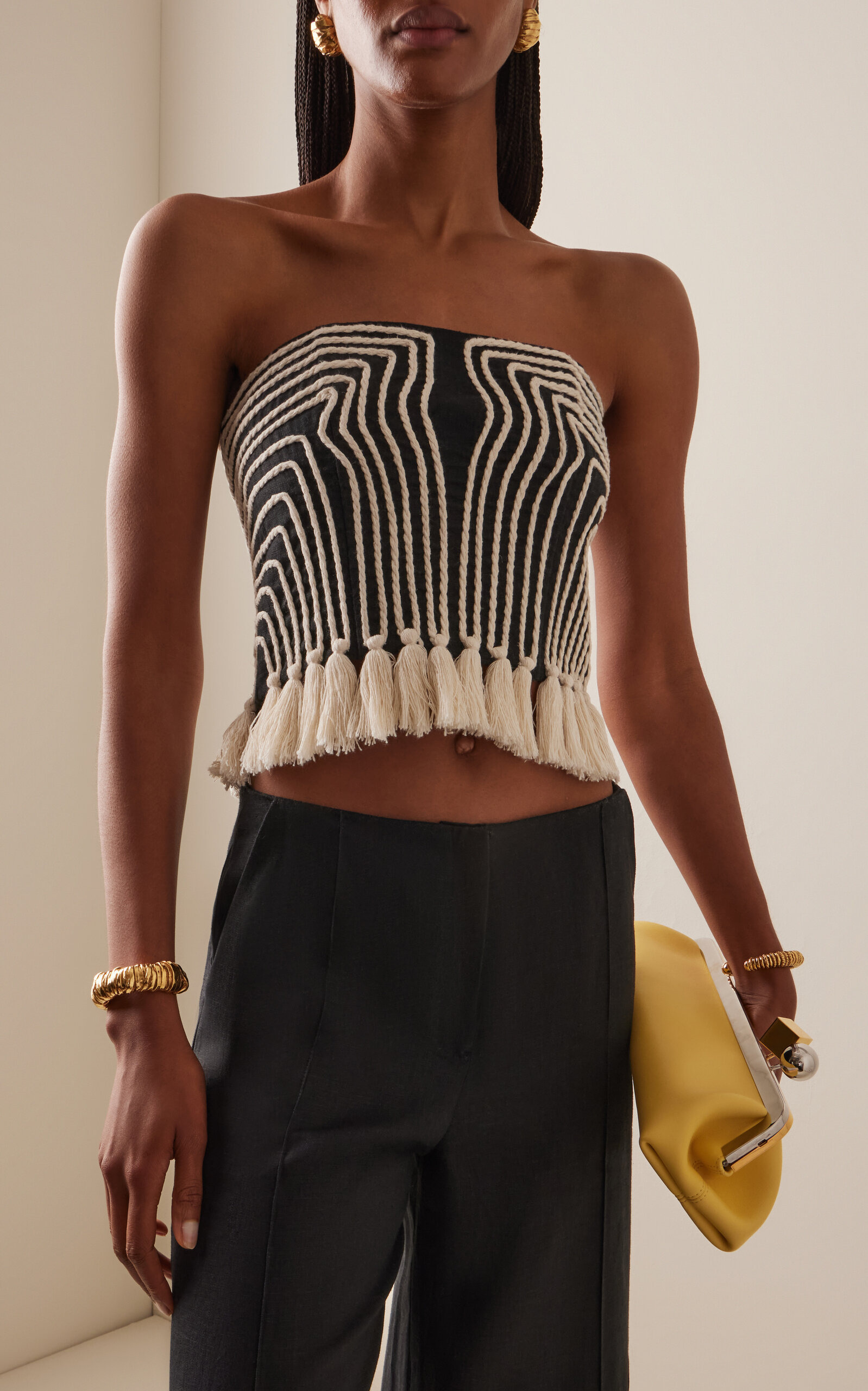 Escuchas Embroidered Linen Top black/white - 2