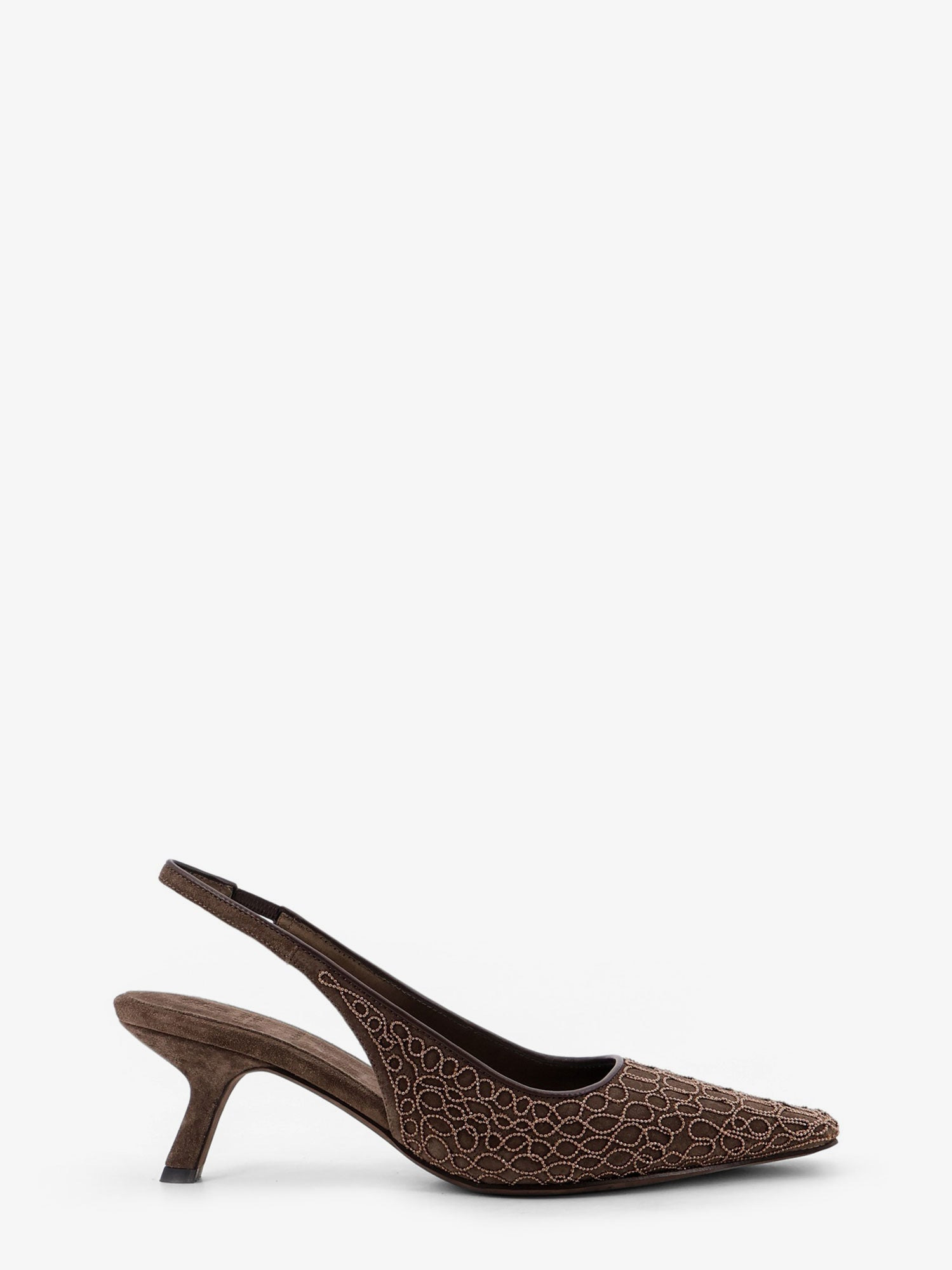Brunello Cucinelli Women Suede Slingback Pumps With Monili Decoration - 1