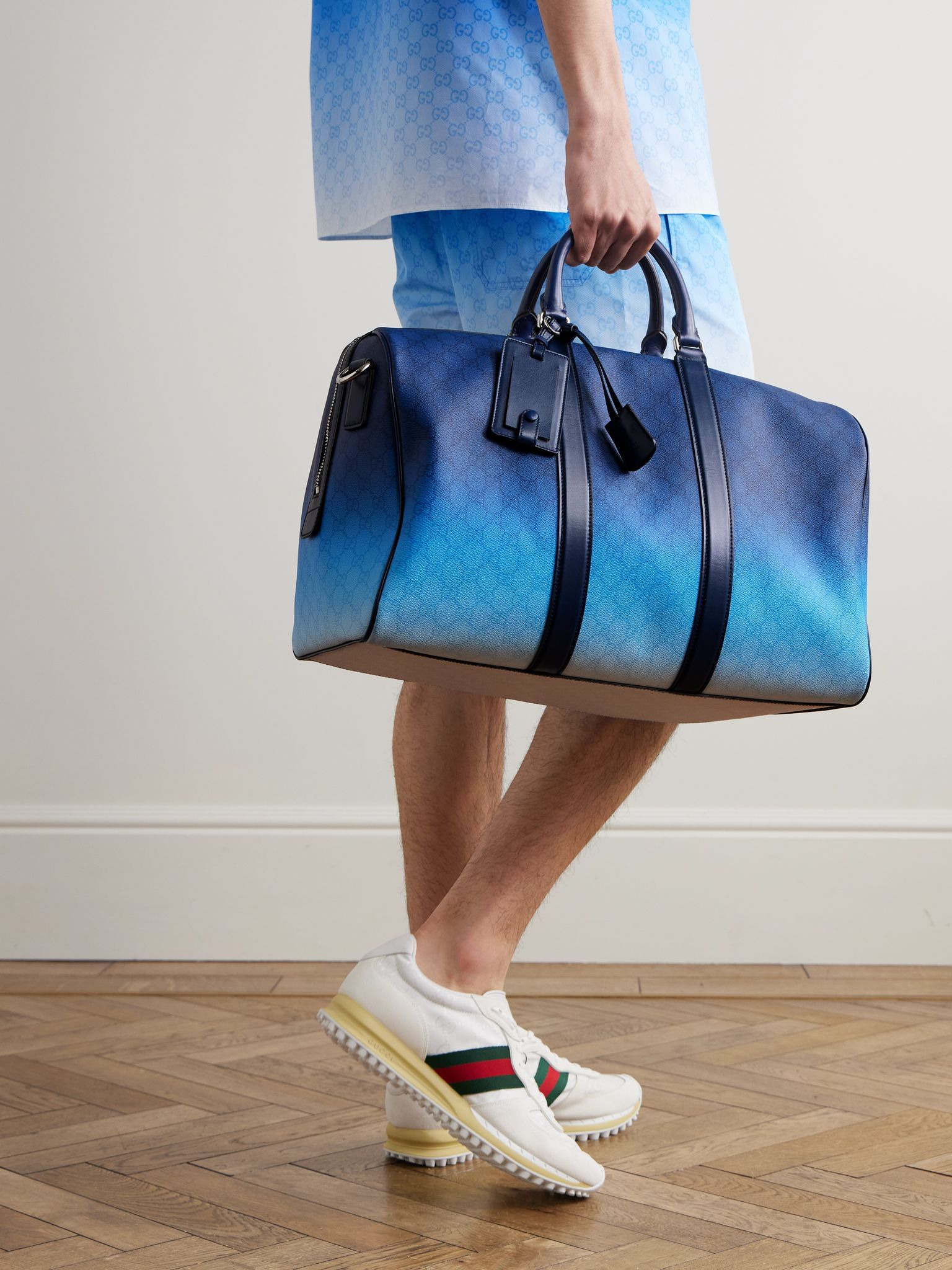 Gucci Chroma Dégradé Leather-Trimmed Monogrammed Coated-Canvas Duffle Bag Blue - 2