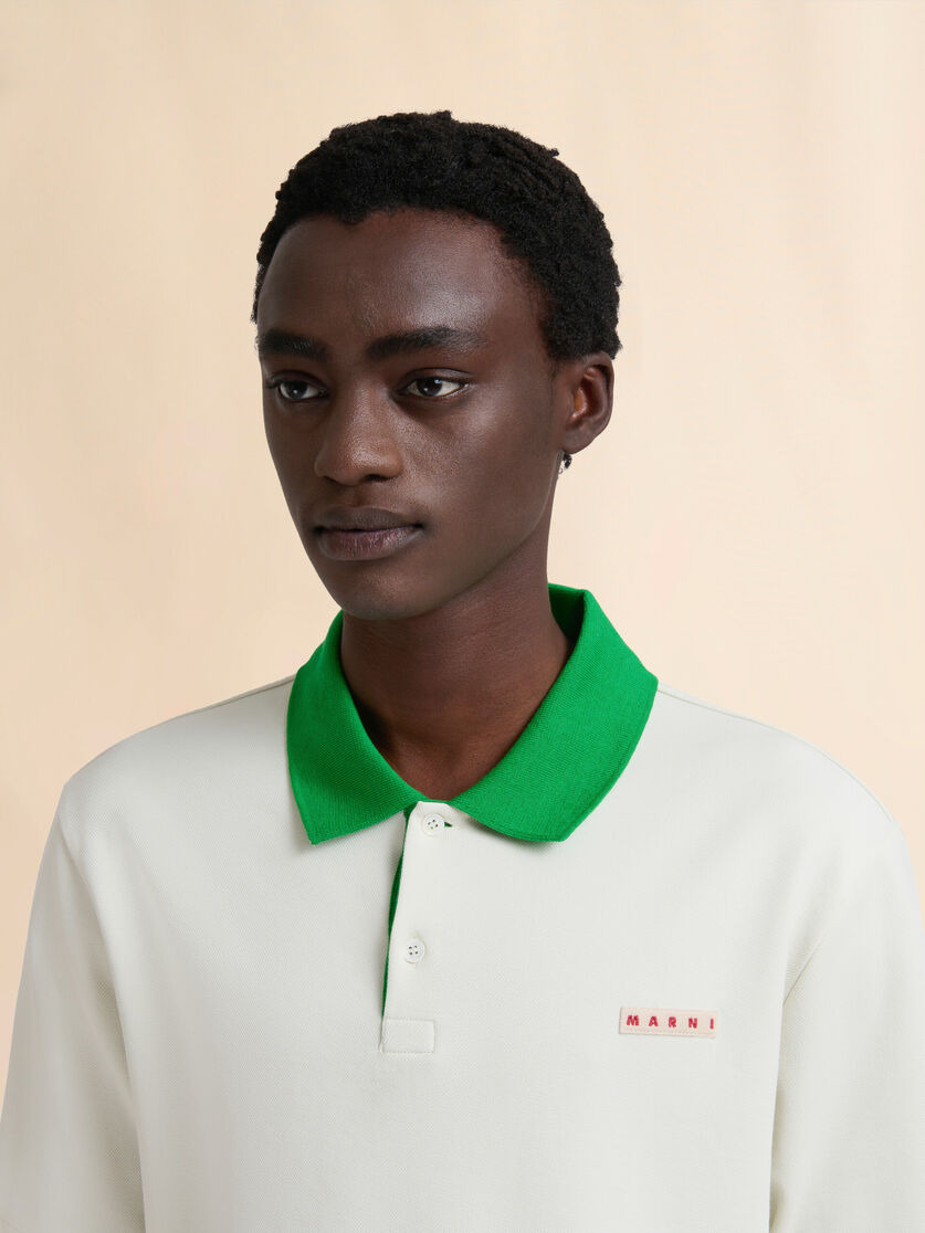 OFF-WHITE PIQUÉ POLO SHIRT WITH CONTRAST COLLAR - 4