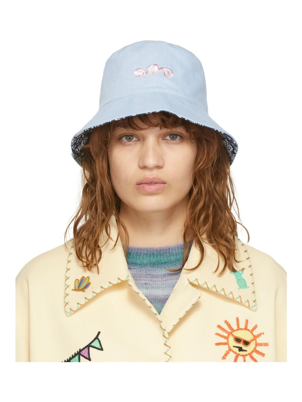 Reversible Blue Paisley Denim Bucket Hat - 1