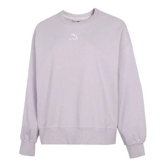 (WMNS) PUMA Logo Embroidery Round-Neck SweatshirtPurple 535327-17 - 1