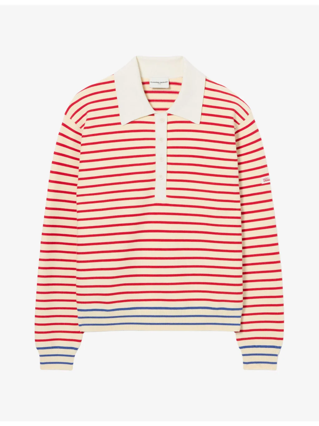 Striped Polo-Neck Knitted Jumper - 1