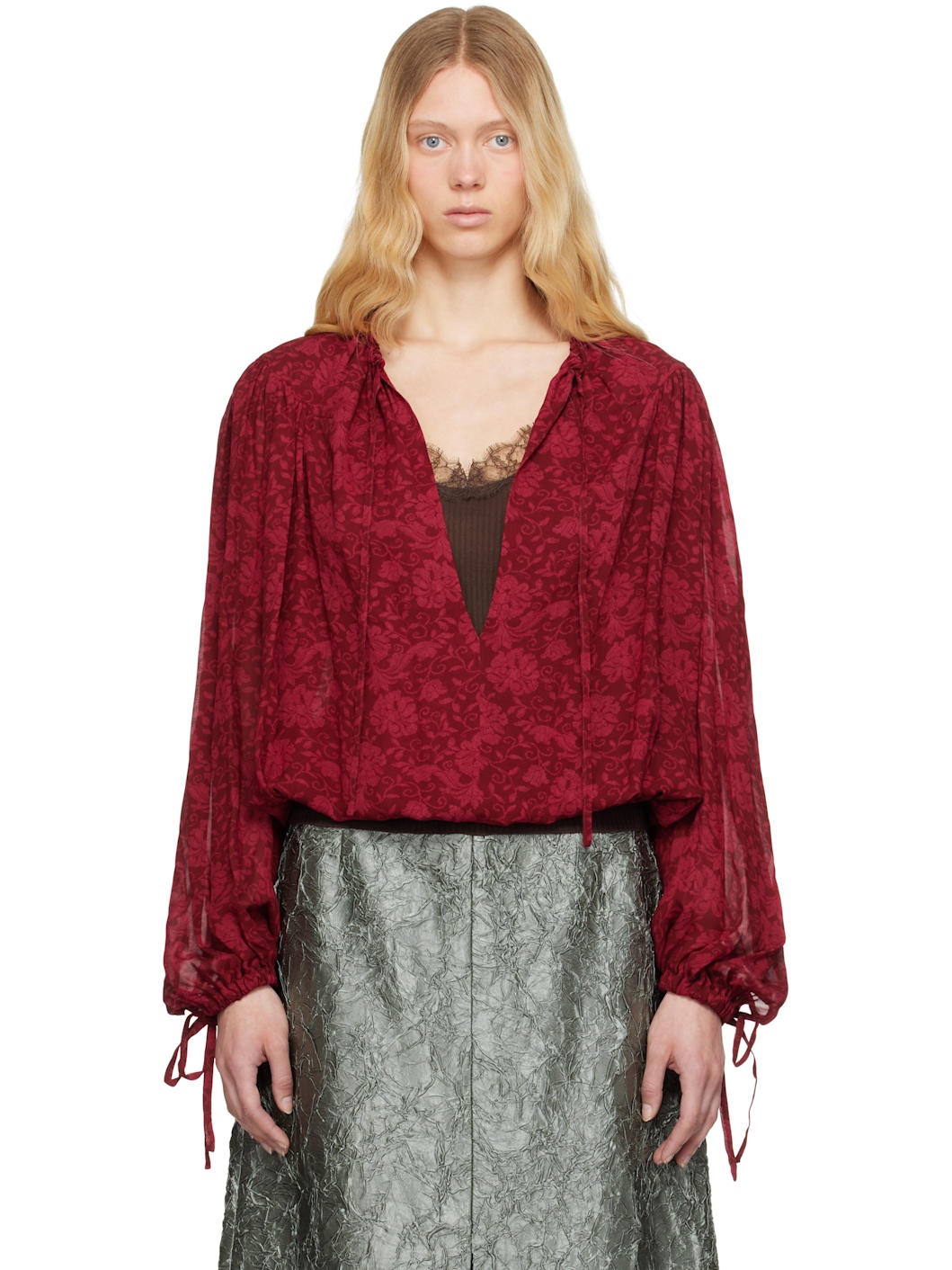 Red Printed Blouse - 1