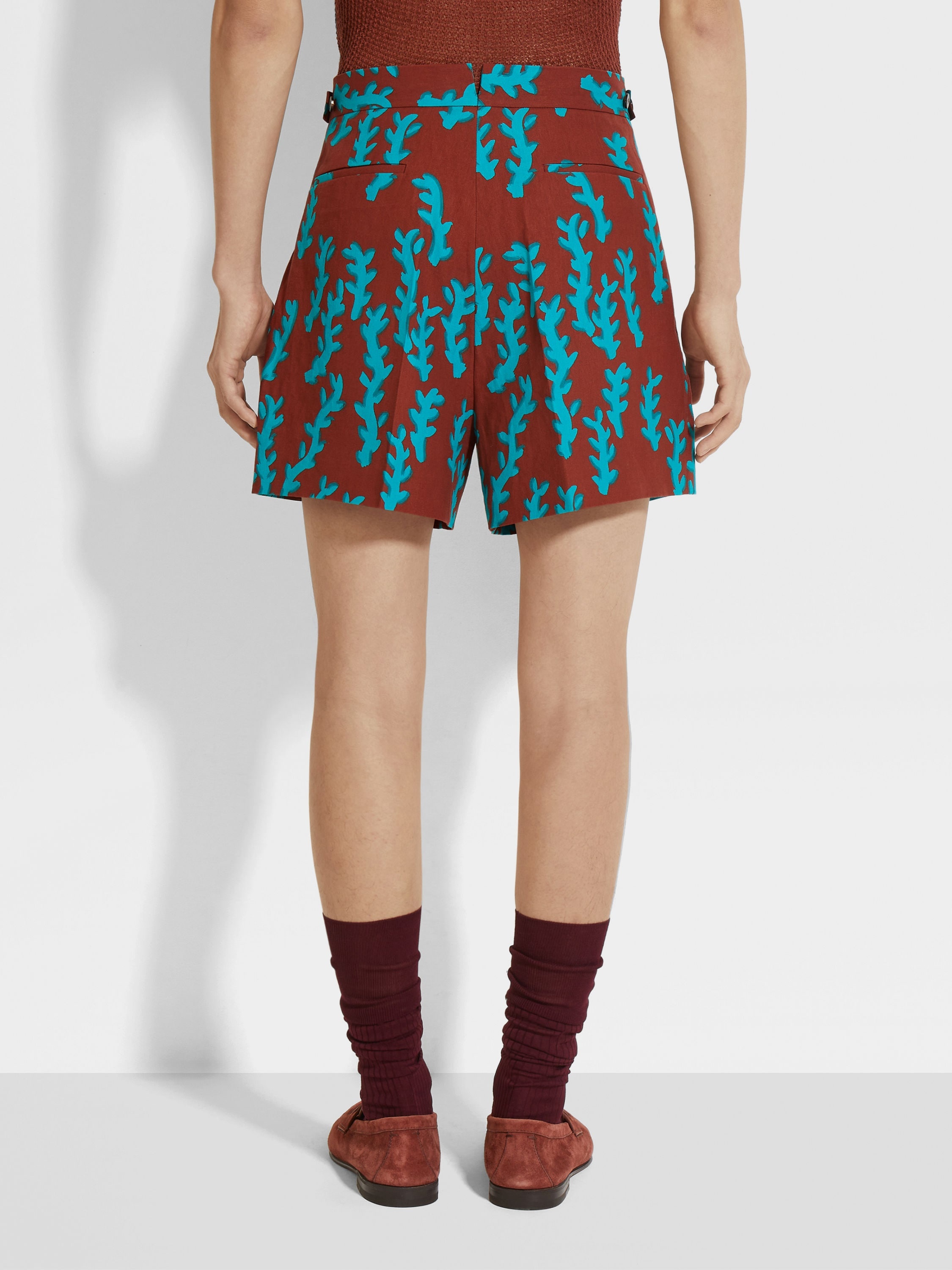 BRICK RED AND BRIGHT TEAL BLUE OASI LINO SHORTS - 6