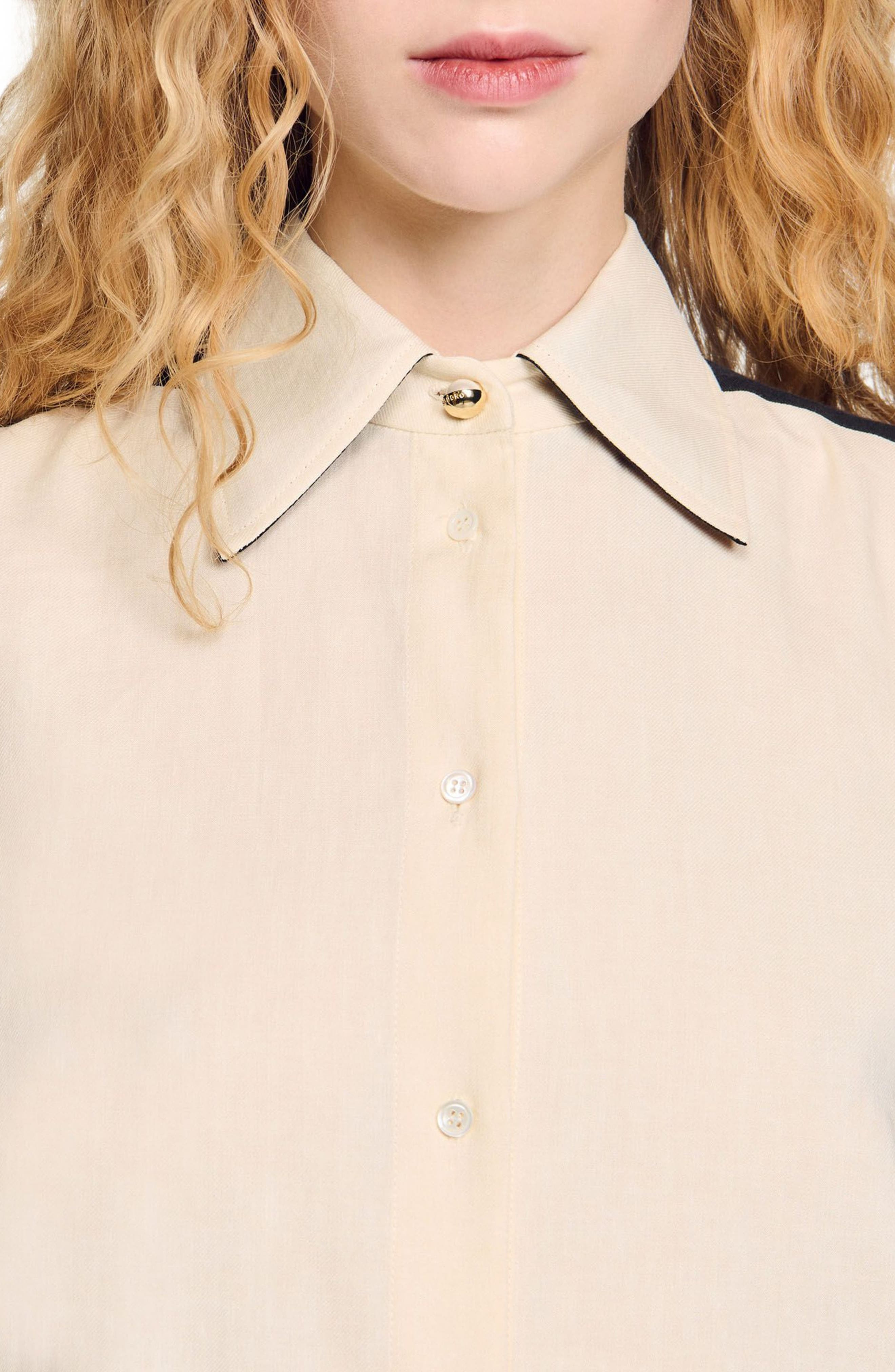 SANDRO Two-tone shirt in Ecru at Nordstrom - 4