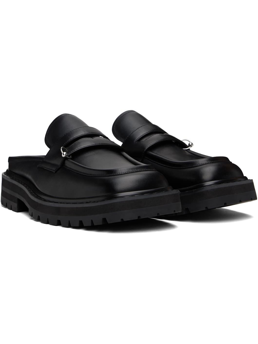 Black Leather Piercing 2.0 Chunky Slip-on Loafers - 3