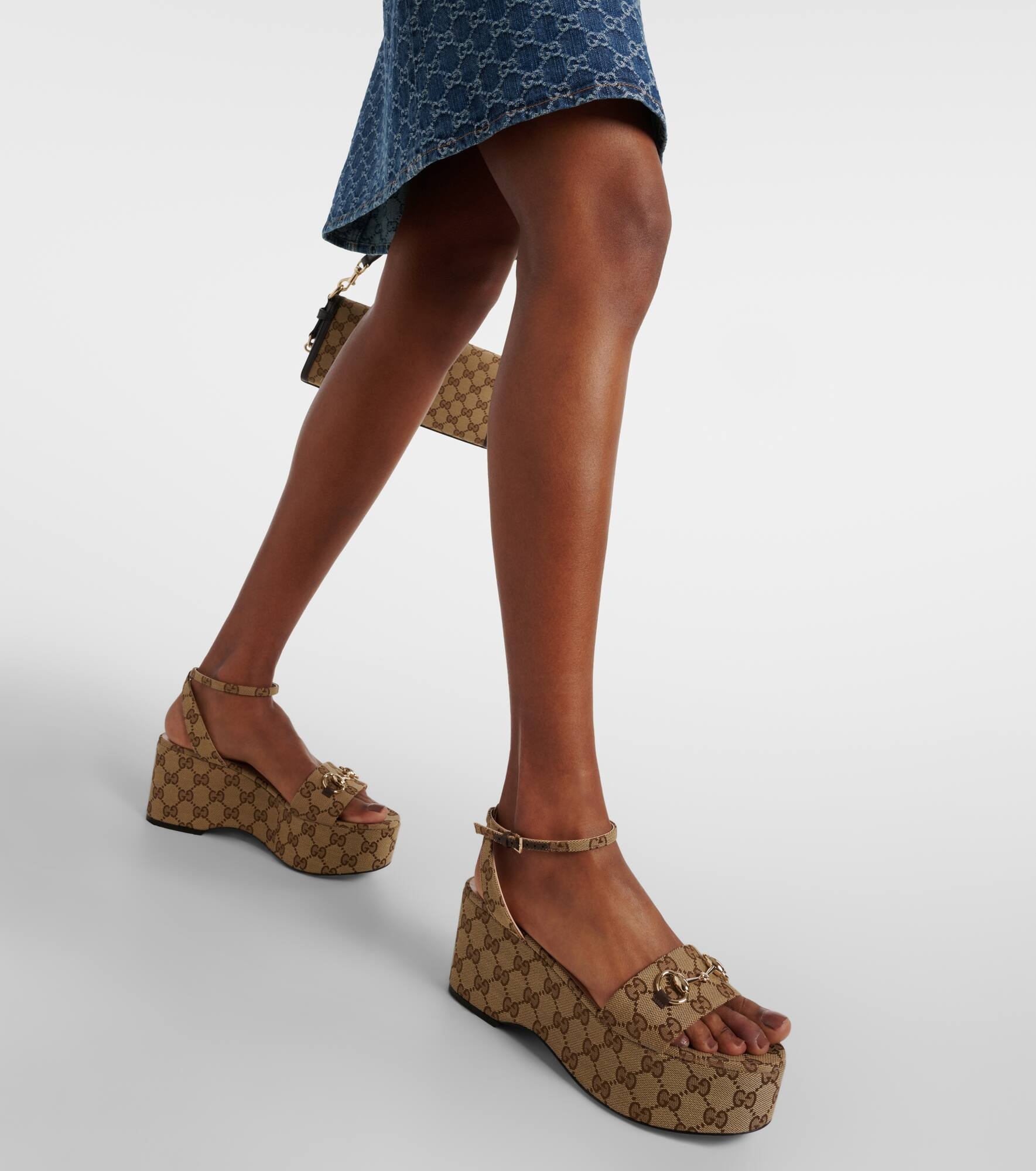 Horsebit GG canvas platform sandals - 4