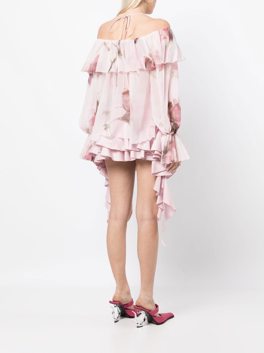 Bardot-neckline ruffled blouse - 4