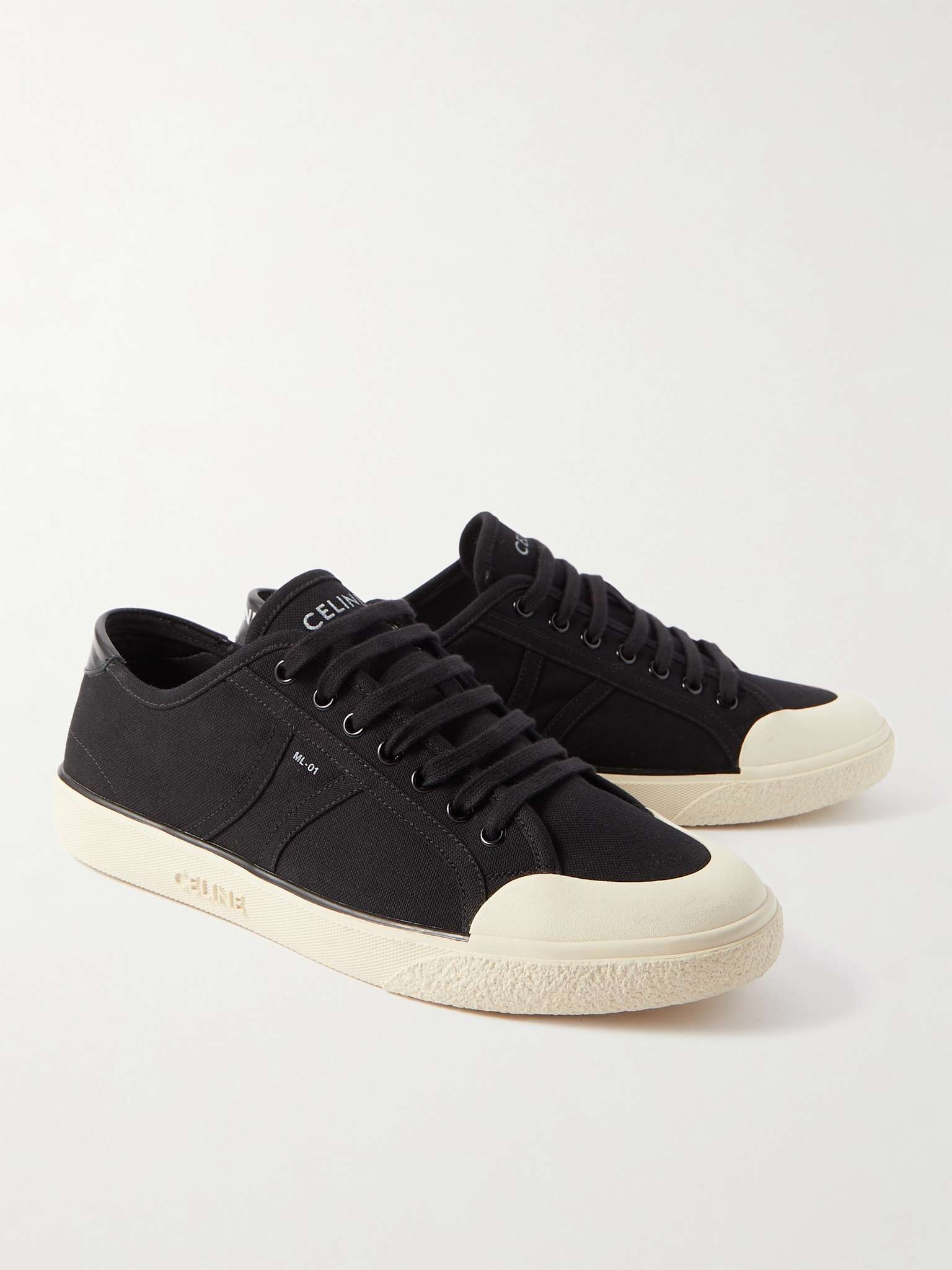 Logo-Print Leather-Trimmed Canvas Sneakers - 4