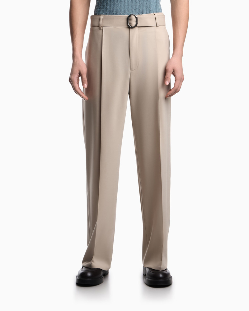 EMPORIO ARMANI TROUSERS WITH PLEATS AND BELT IN STRETCH WOOL CANVAS outlook