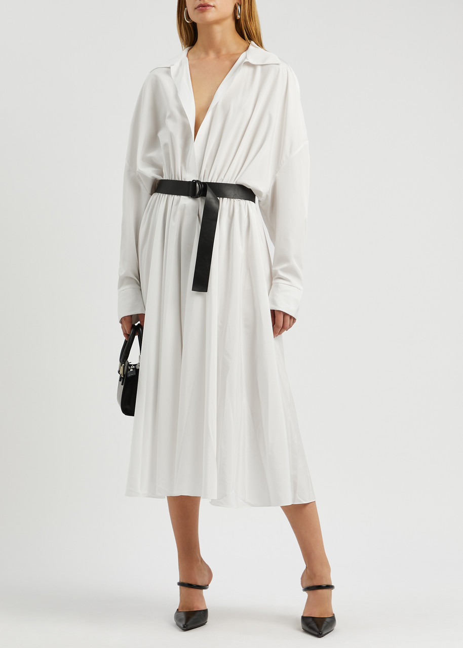 Belted matte satin shirt dress - 4