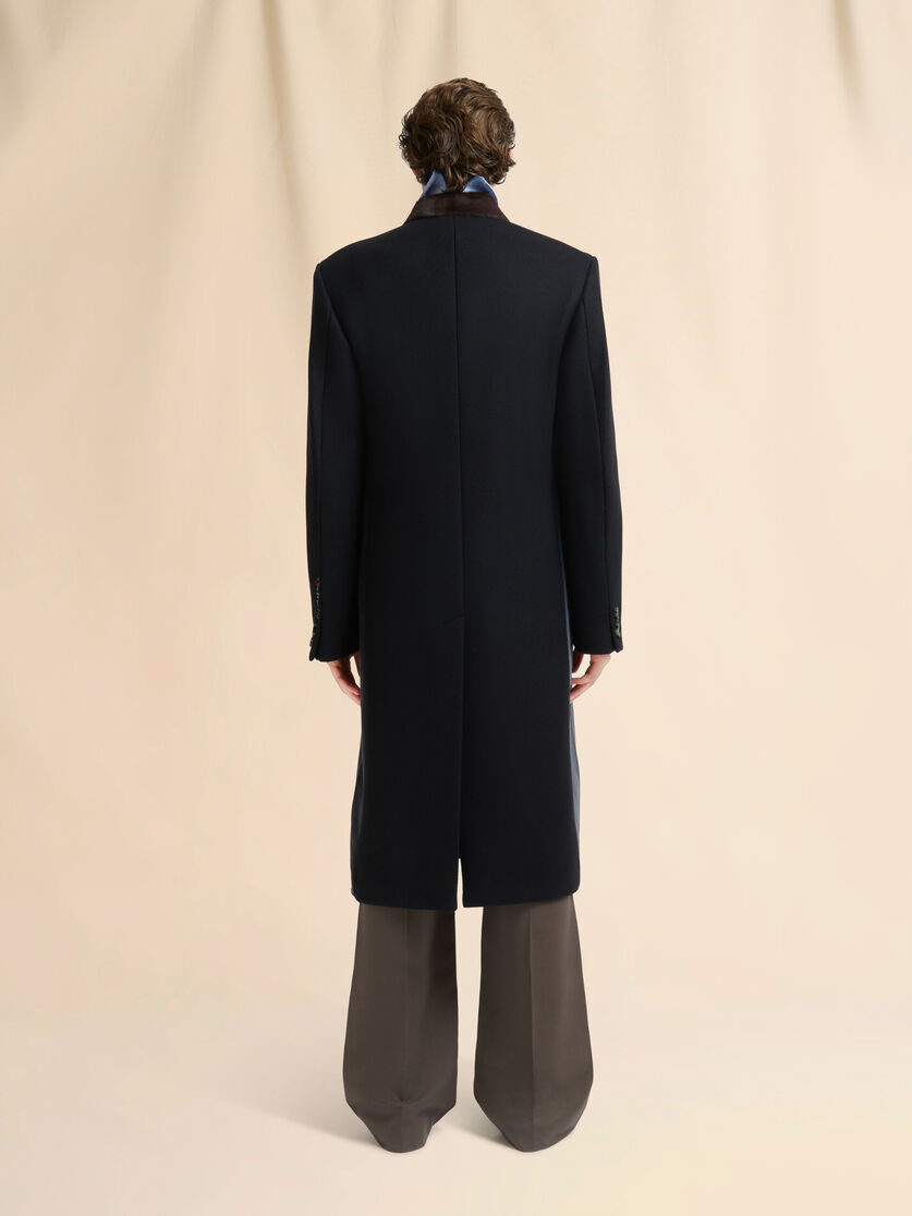 BLACK WOOL FELT COAT WITH FUR TRIM - 3