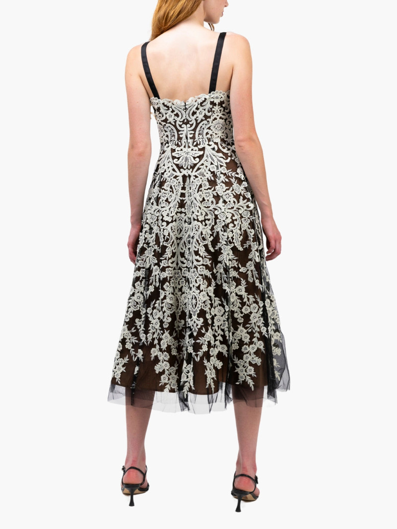 Marchesa MIRRORED LACE FLORAL MIDI DRESS outlook
