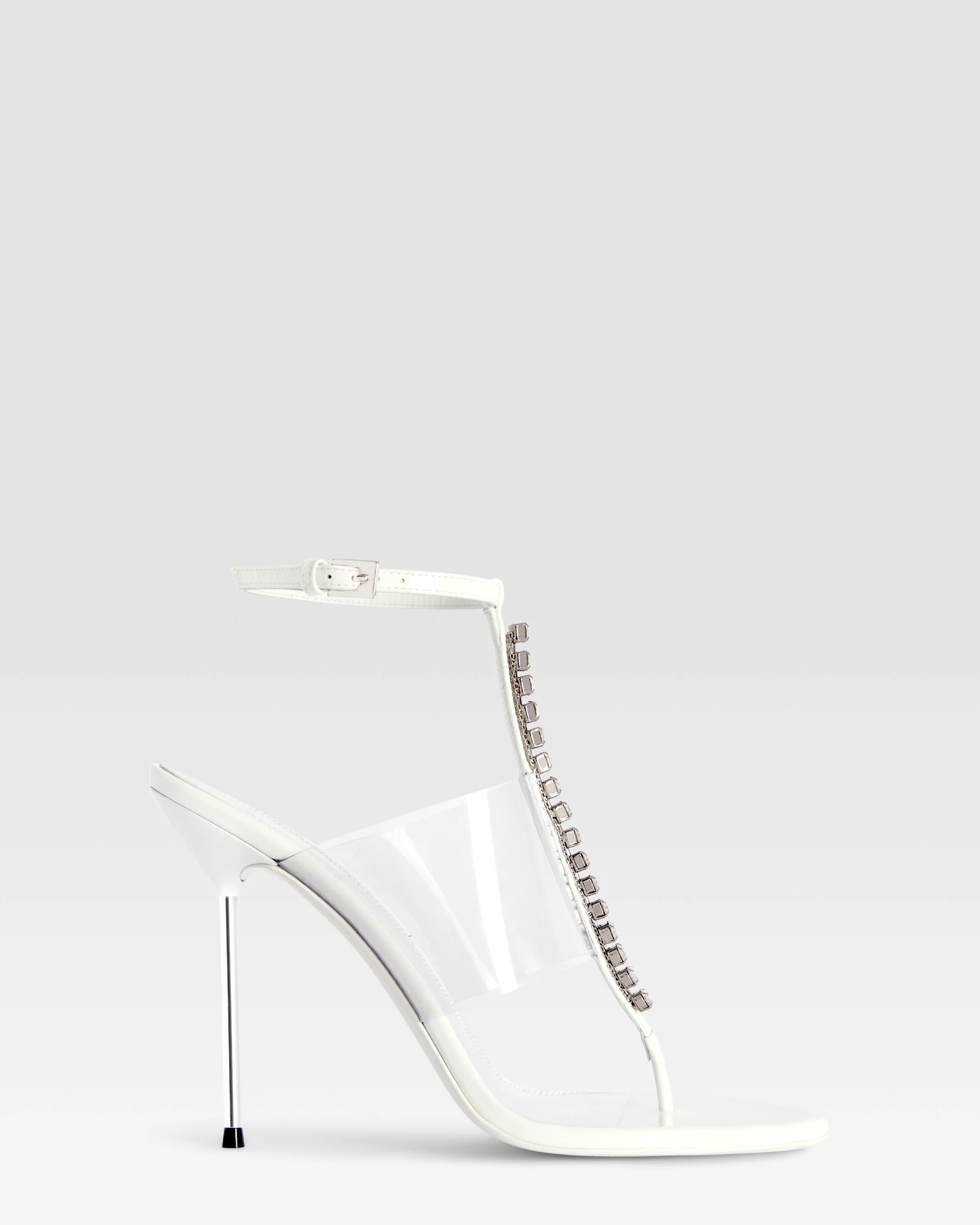 Patent leather and PVC T-strap sandal with embroidered studs - 1