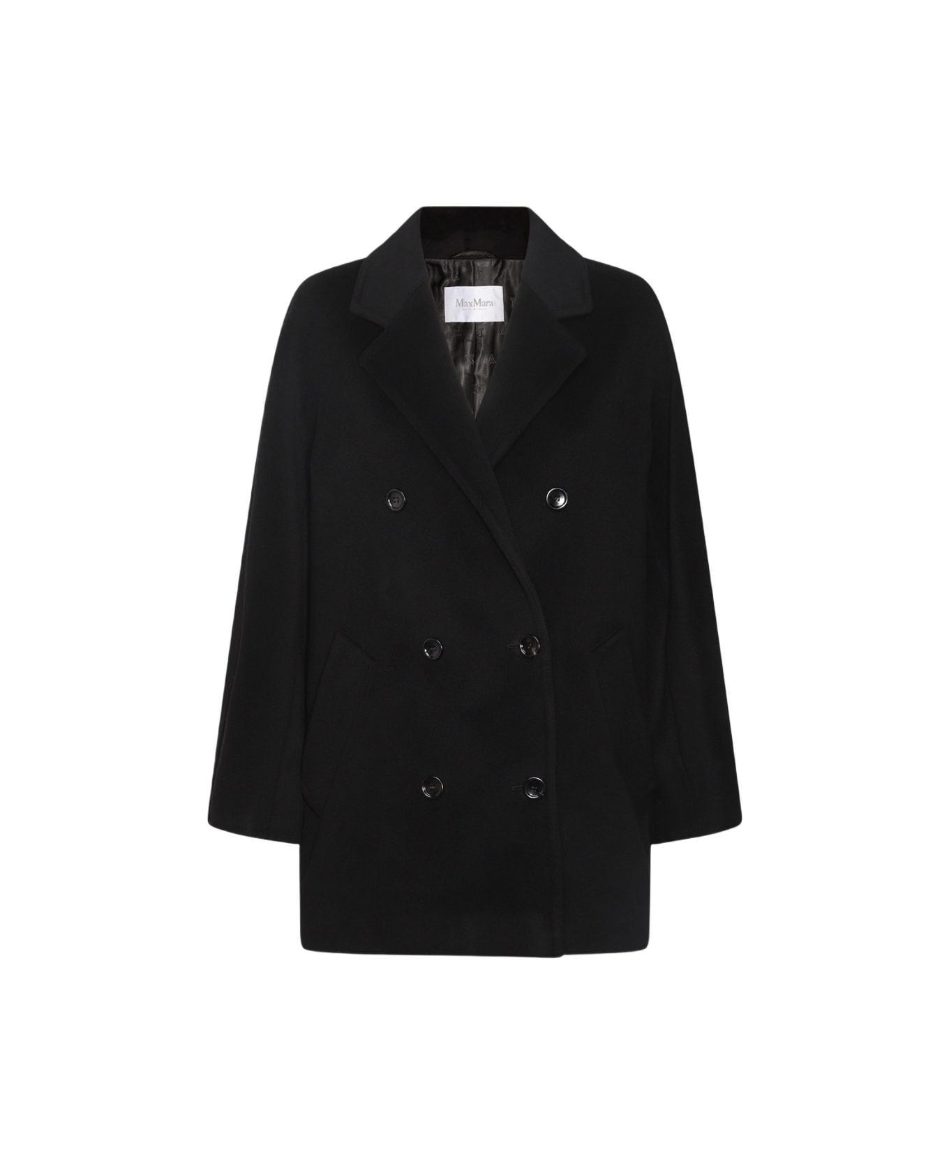 Black Wool Rebus Coat - 1