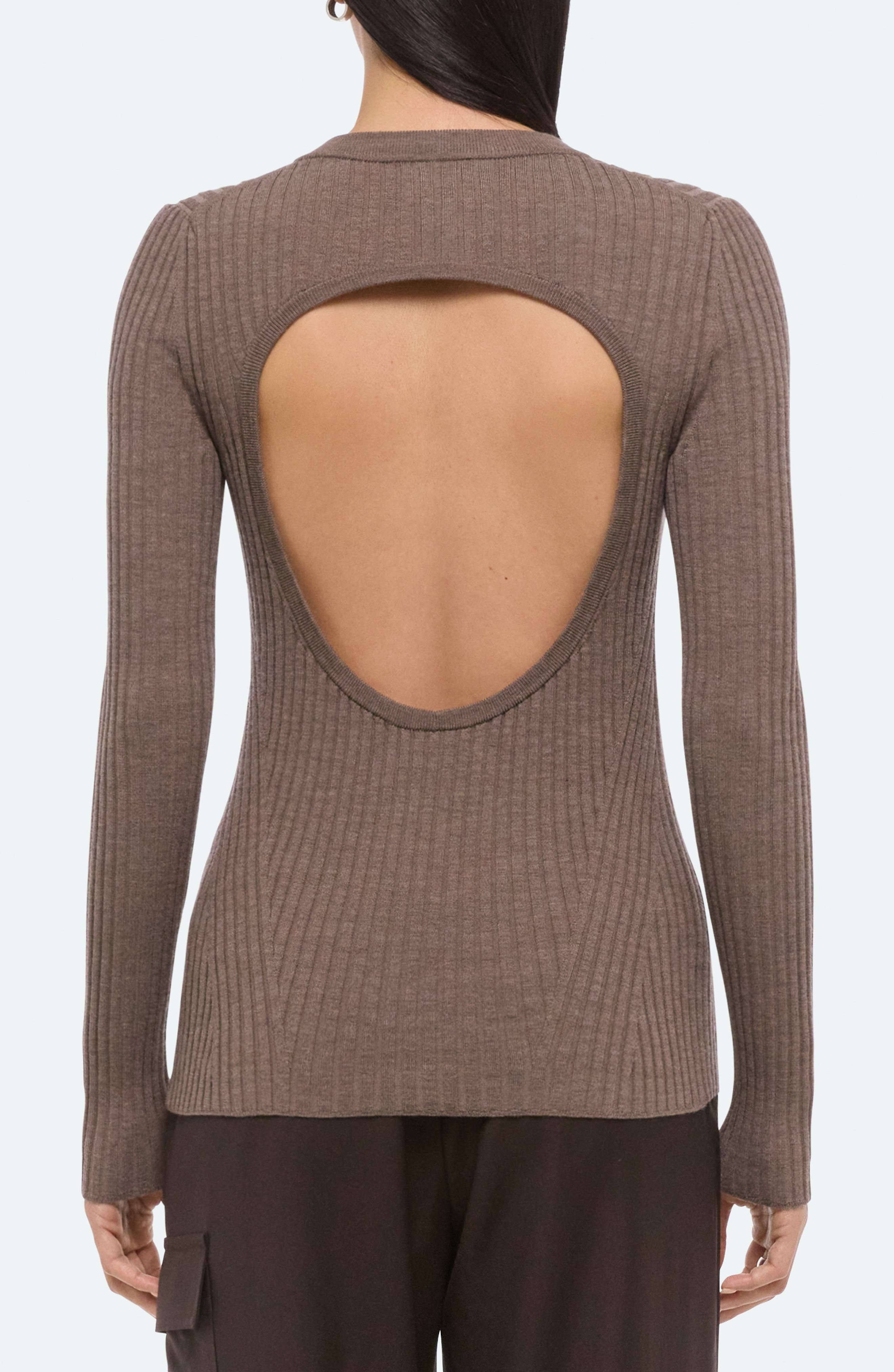 Helmut Lang Cutout Back Rib Top in Light Brown Melange at Nordstrom - 2