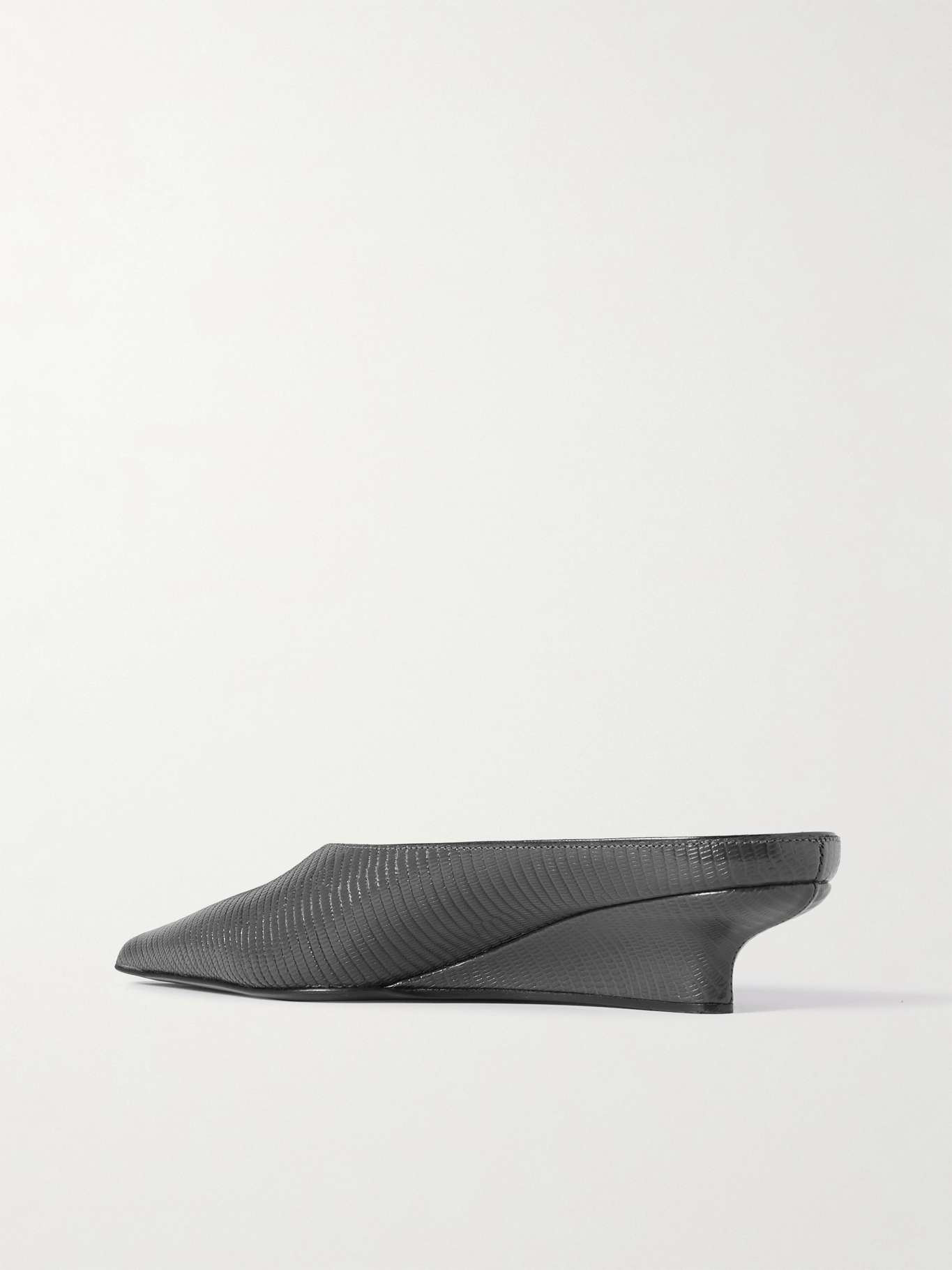 Lizard-effect leather wedge mules Dark gray - 3