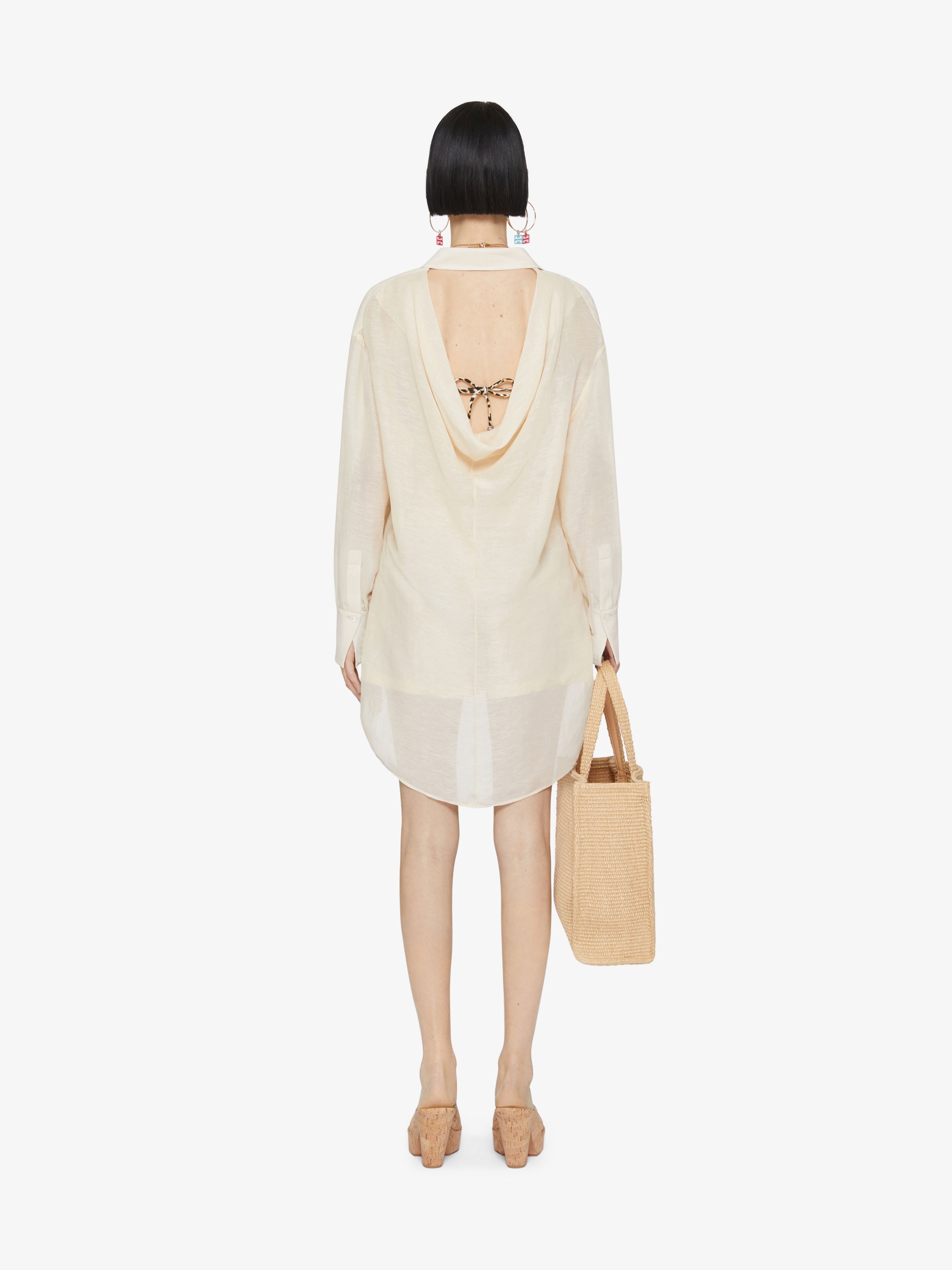 OVERSIZED SHIRT IN SILK AND LINEN WITH DRAPED BACK - 4