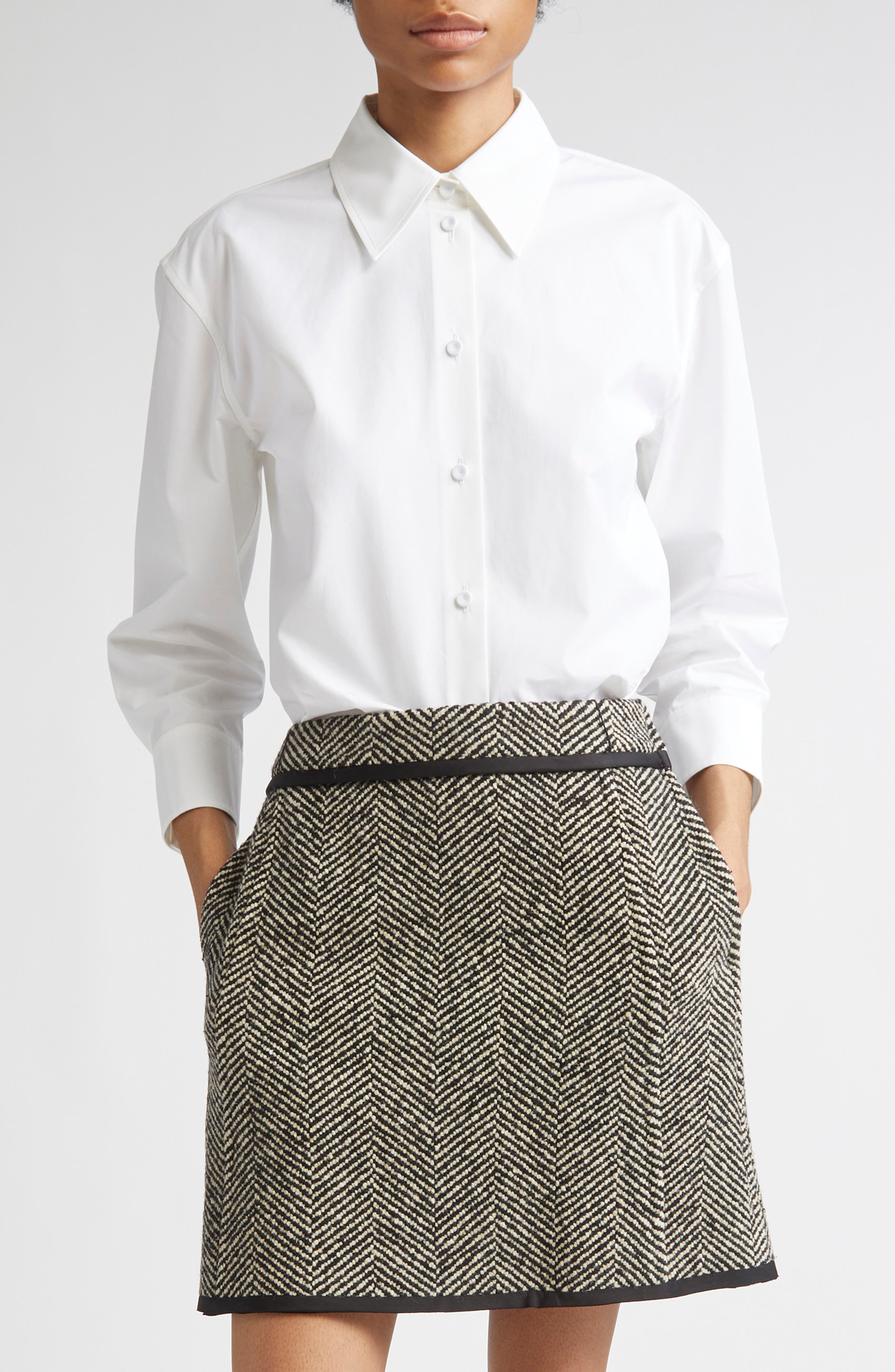 Jil Sander Classic Crop Cotton Button-Up Shirt in Optic White at Nordstrom - 1