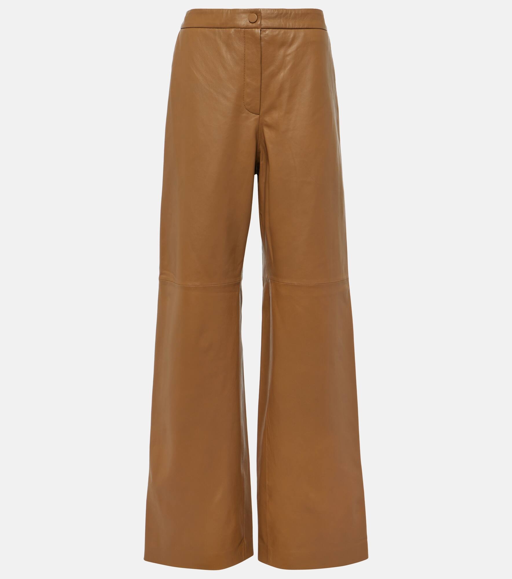 High-rise leather wide-leg pants - 1