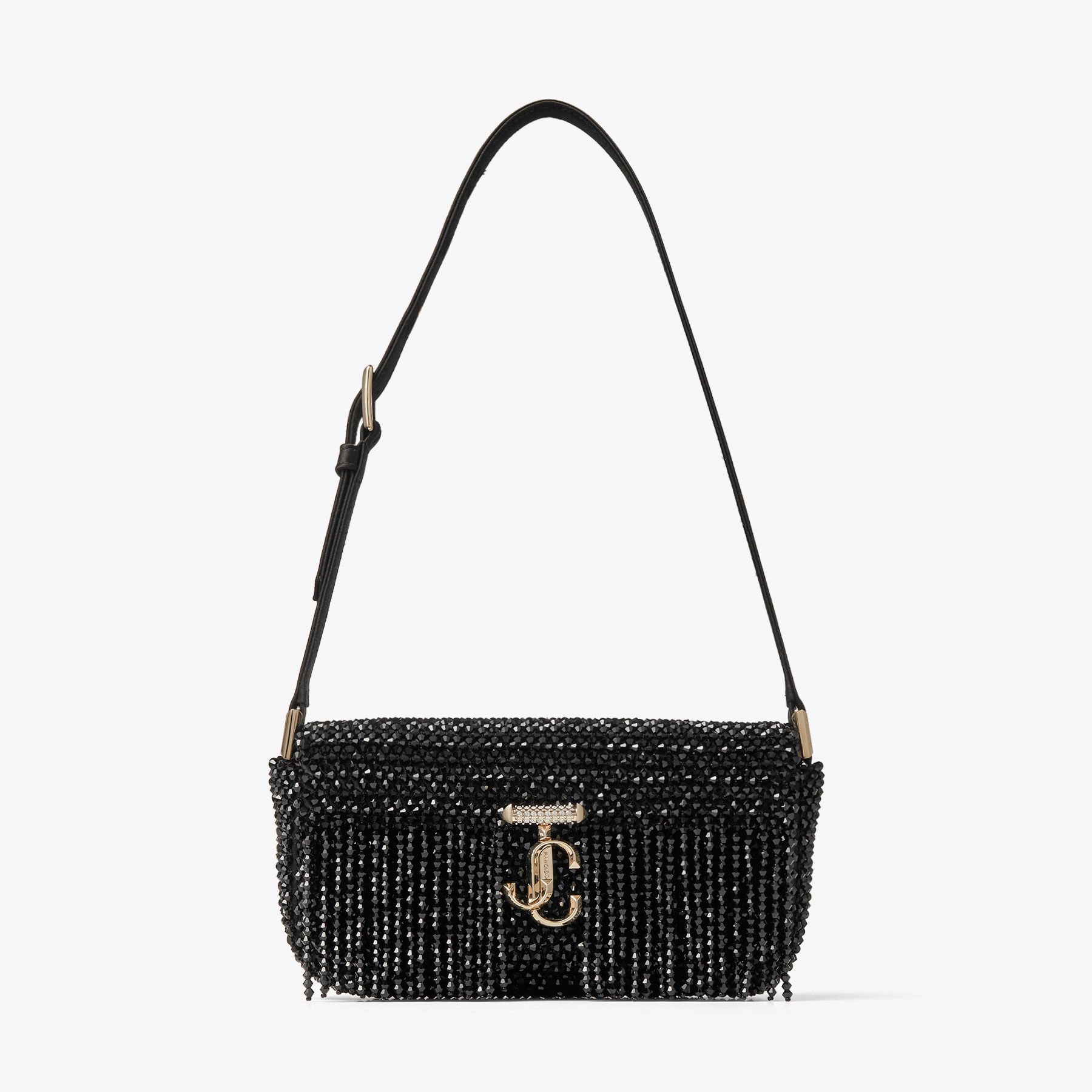 Avenue Mini Shoulder
Black Satin Mini Shoulder Bag with Crystal Fringe - 1