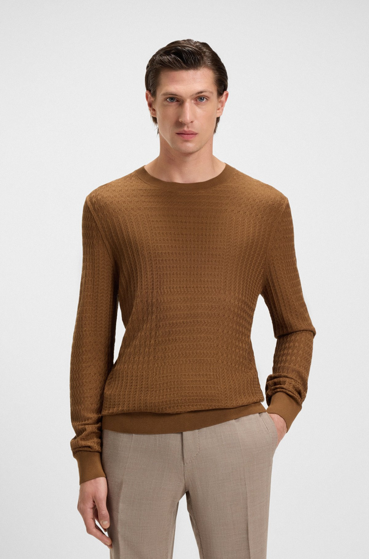 SILK SWEATER WITH PRINCE OF WALES CHECK STRUCTURE - 2