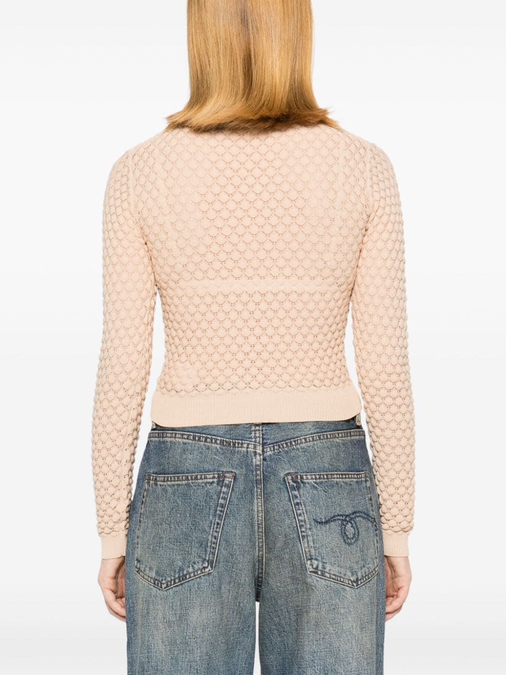 cropped pointelle-knit jumper - 4