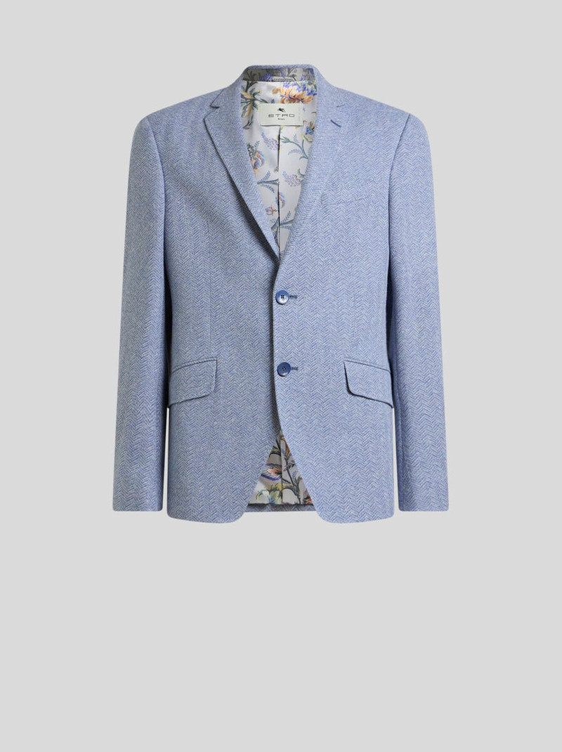 SINGLE-BREASTED COTTON AND LINEN JERSEY JACKET WITH CHEVRON MOTIF 1