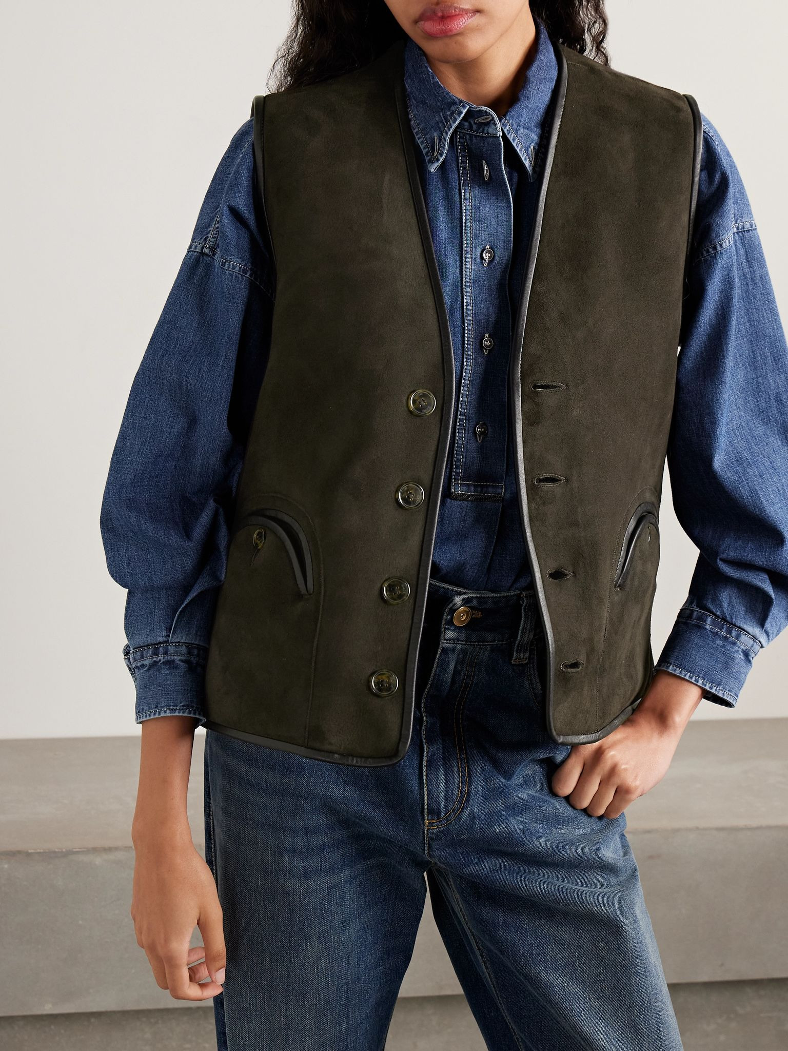 Tatoosh Gliss reversible leather-trimmed shearling vest Dark brown - 6
