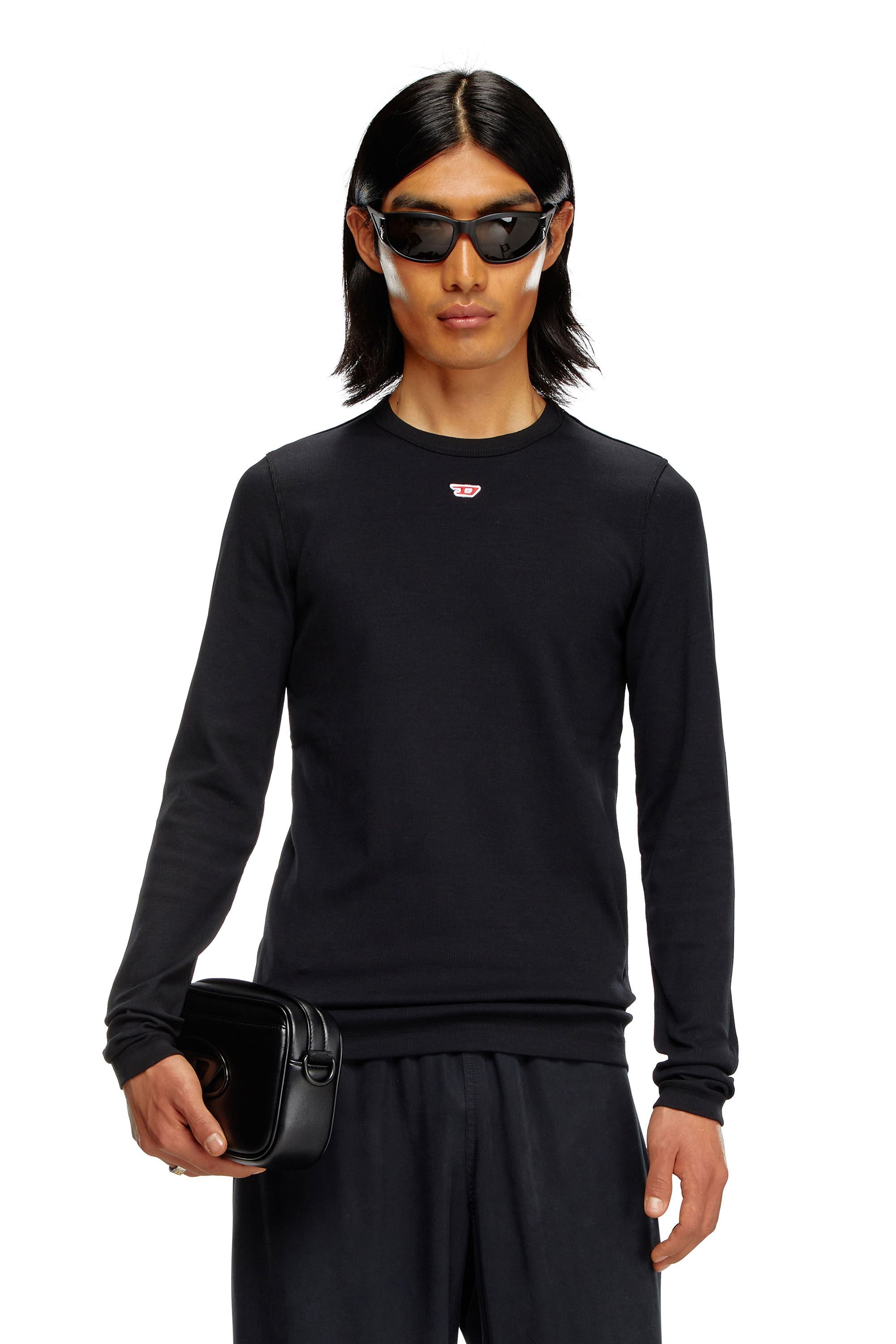 【Diesel】ブラック D-Ribber-Ls-N Tシャツ Diesel Black D-Ribber-Ls-N Long Sleeve T-Shirt Diesel
