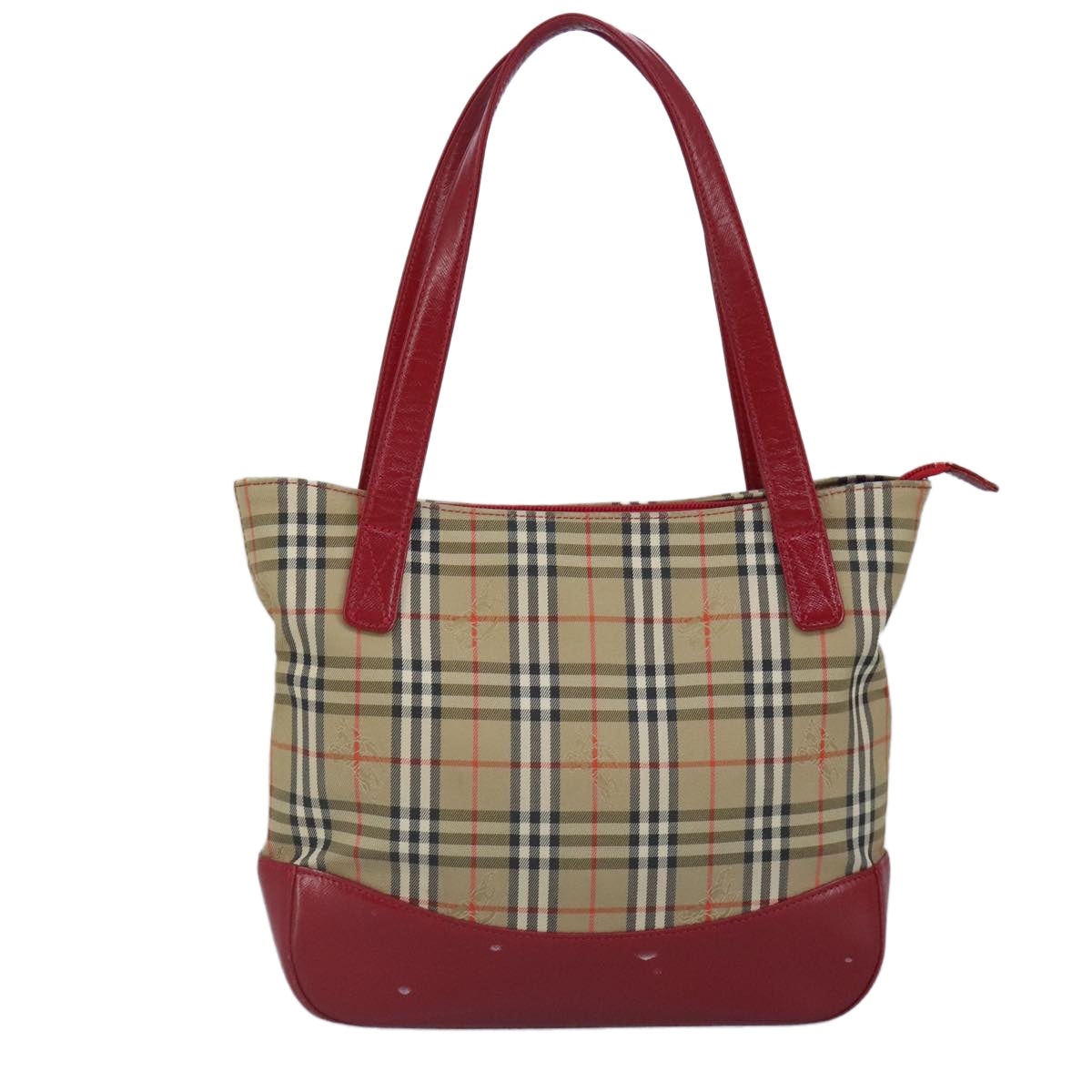 Burberry Nova Check Tote Bag Canvas Leather Beige Red - 13