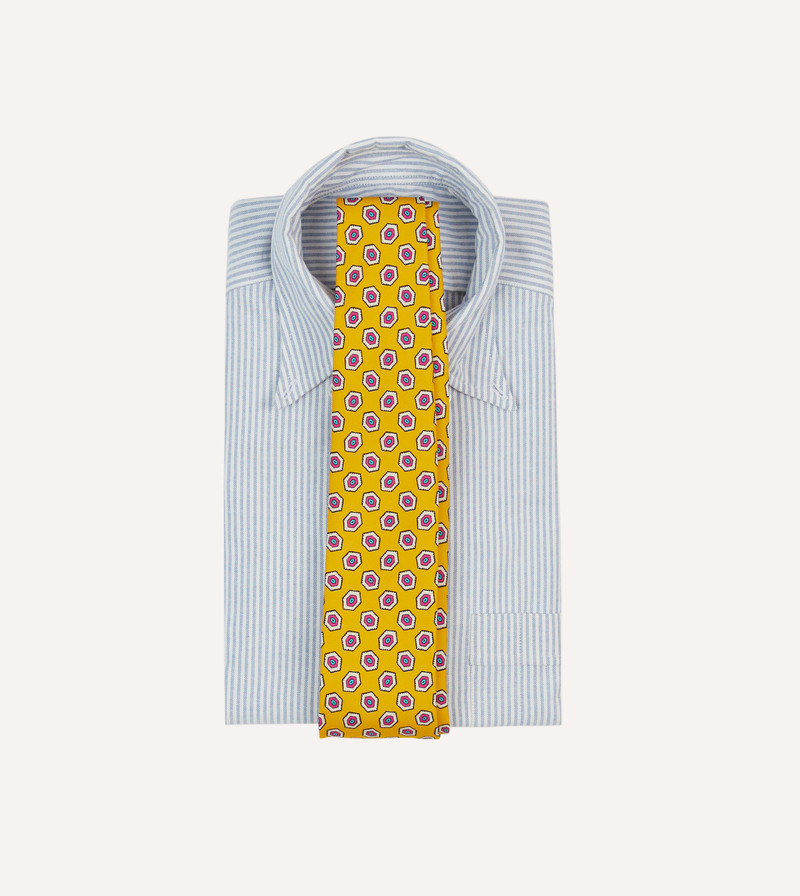 Drake's Yellow Hexagon Tile Print Silk Self-Tipped Tie outlook