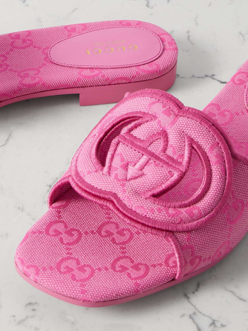 Cutout embroidered canvas-jacquard slides 4