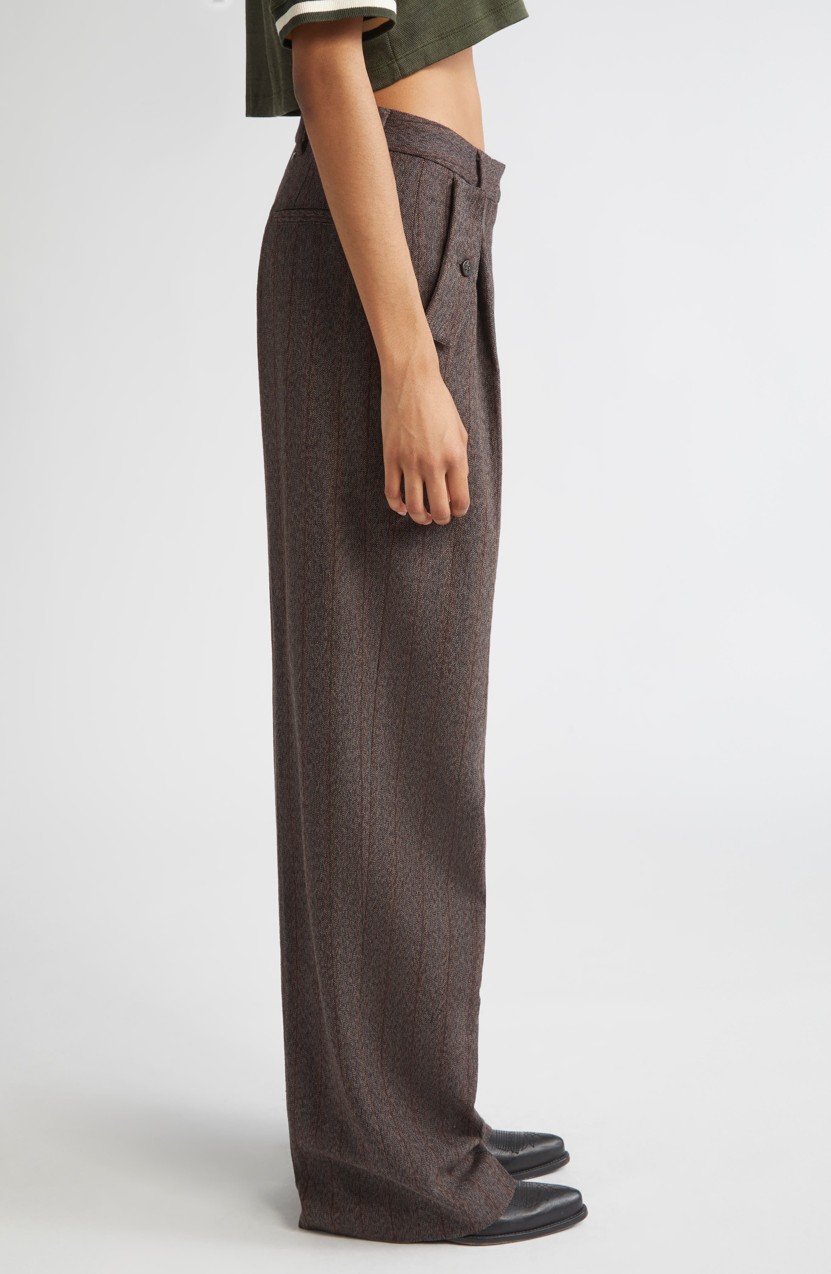 Golden Goose Journey Pinstripe Pleated Wool Wide Leg Pants in Cocoa Brown/Turquoise at Nordstrom - 4