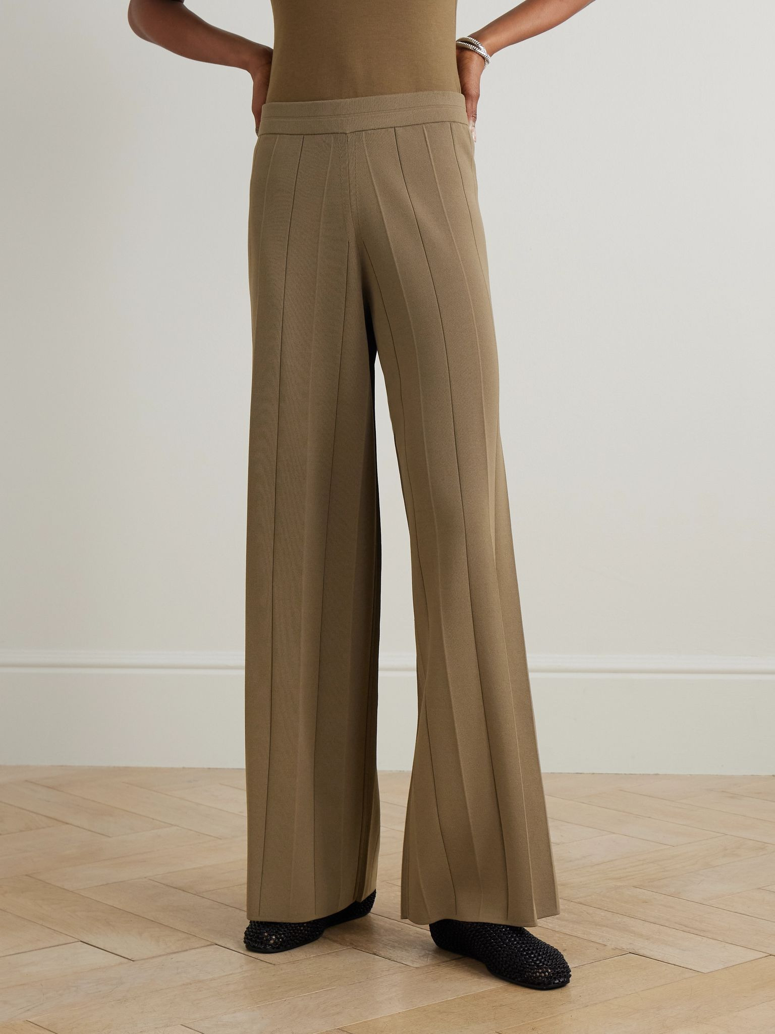 Lama ribbed jersey wide-leg pants Brown - 3