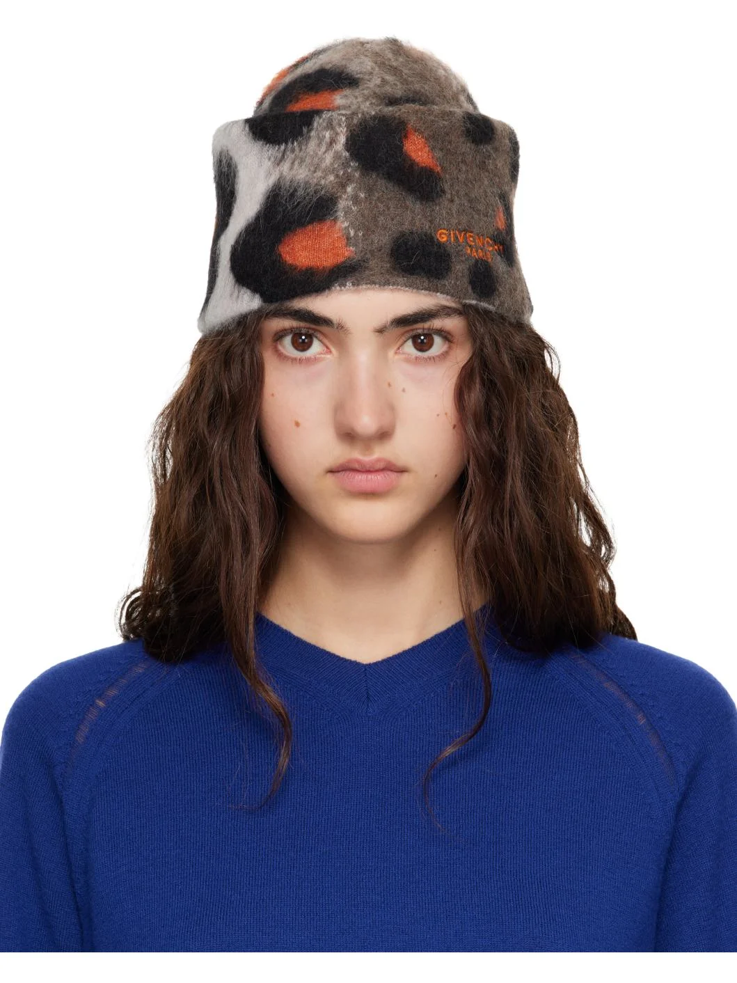 Taupe & Orange Hairy Animal Beanie - 1