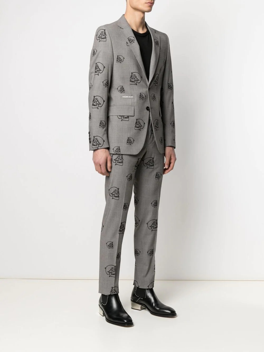 skull embroidered two-piece suit - 3