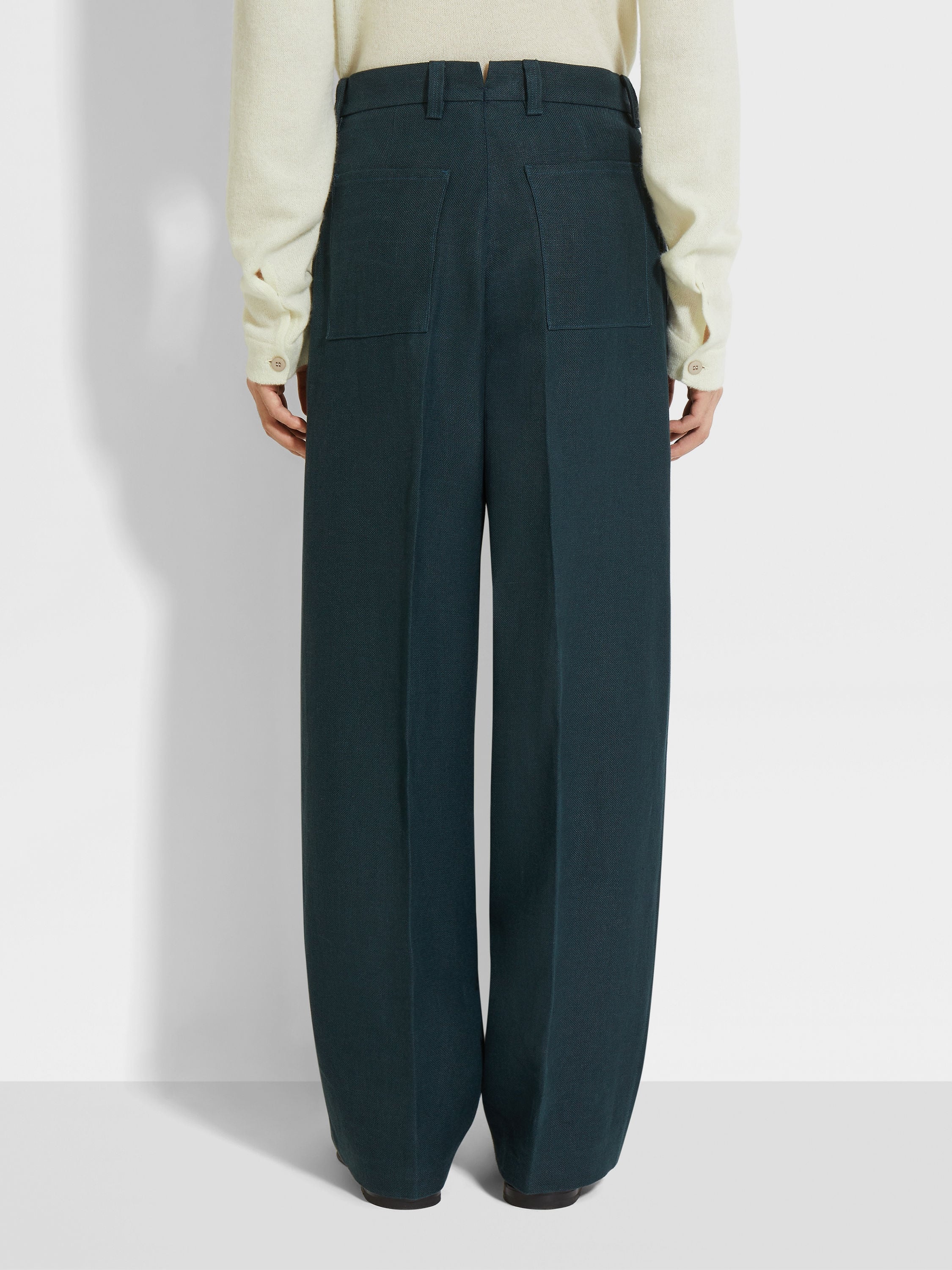 DARK TEAL BLUE OASI LINO PANTS - 6