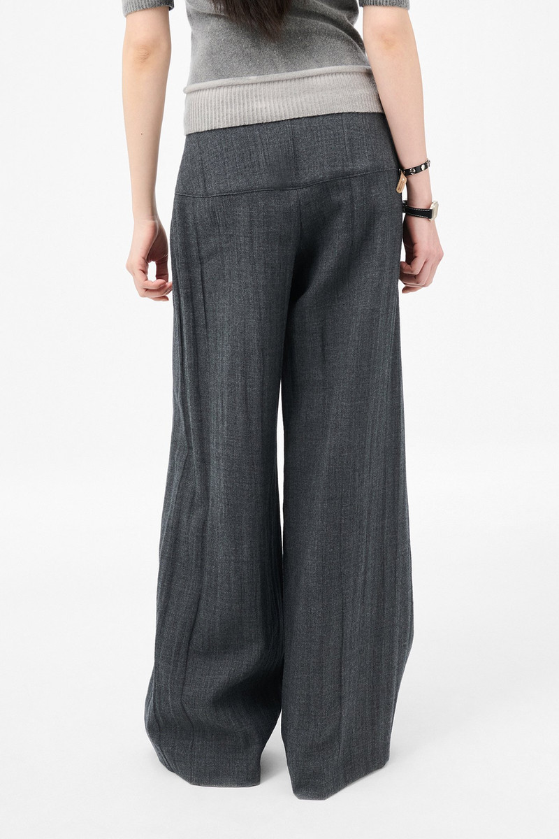 Girdle Trouser Stone Grey Plisse Wool 5