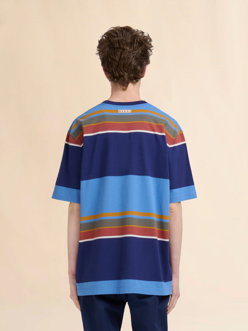 BLUE ORGANIC COTTON T-SHIRT WITH COLOUR-BLOCK STRIPES - 3