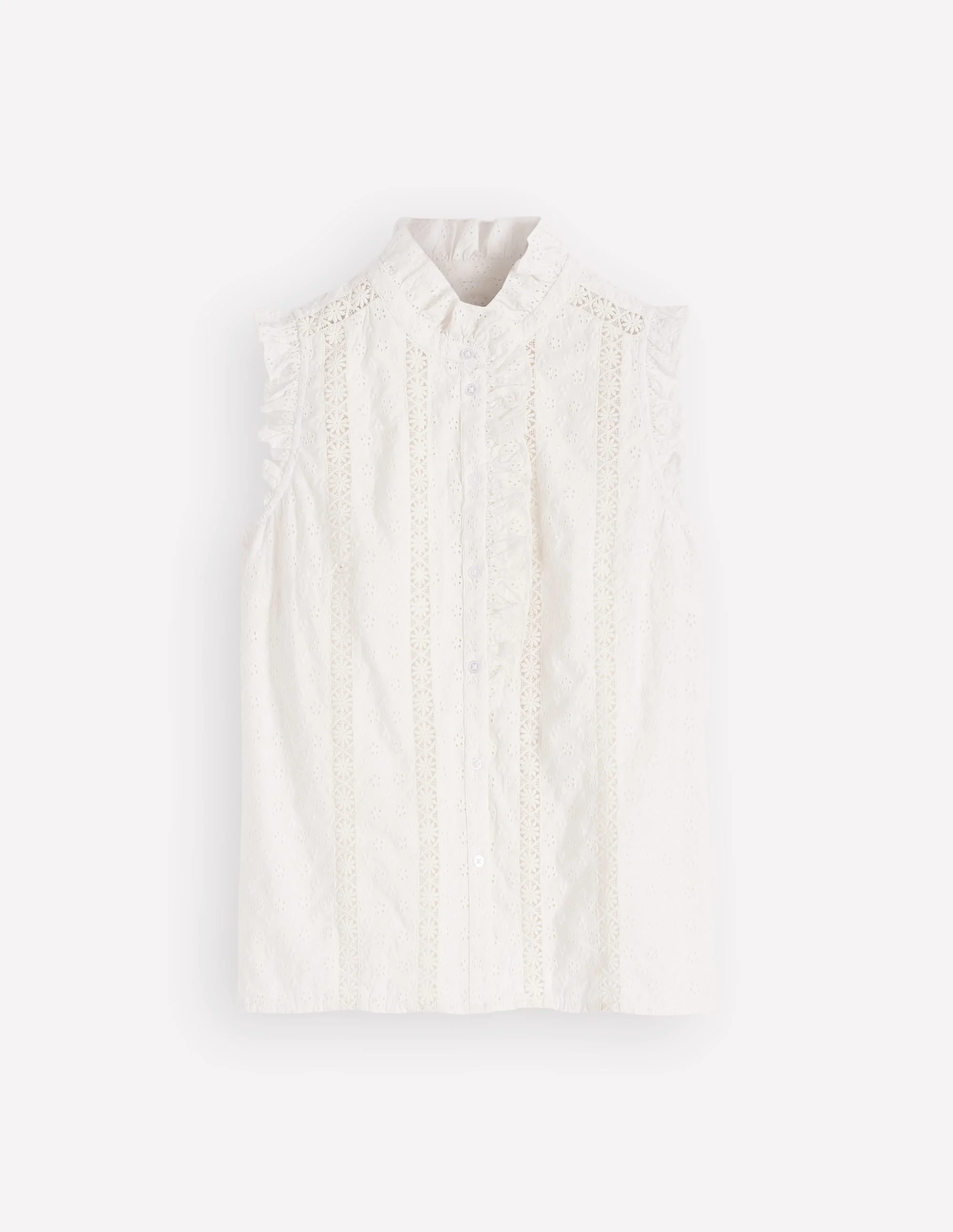 Sleeveless Ruffle Broderie Top-White - 1