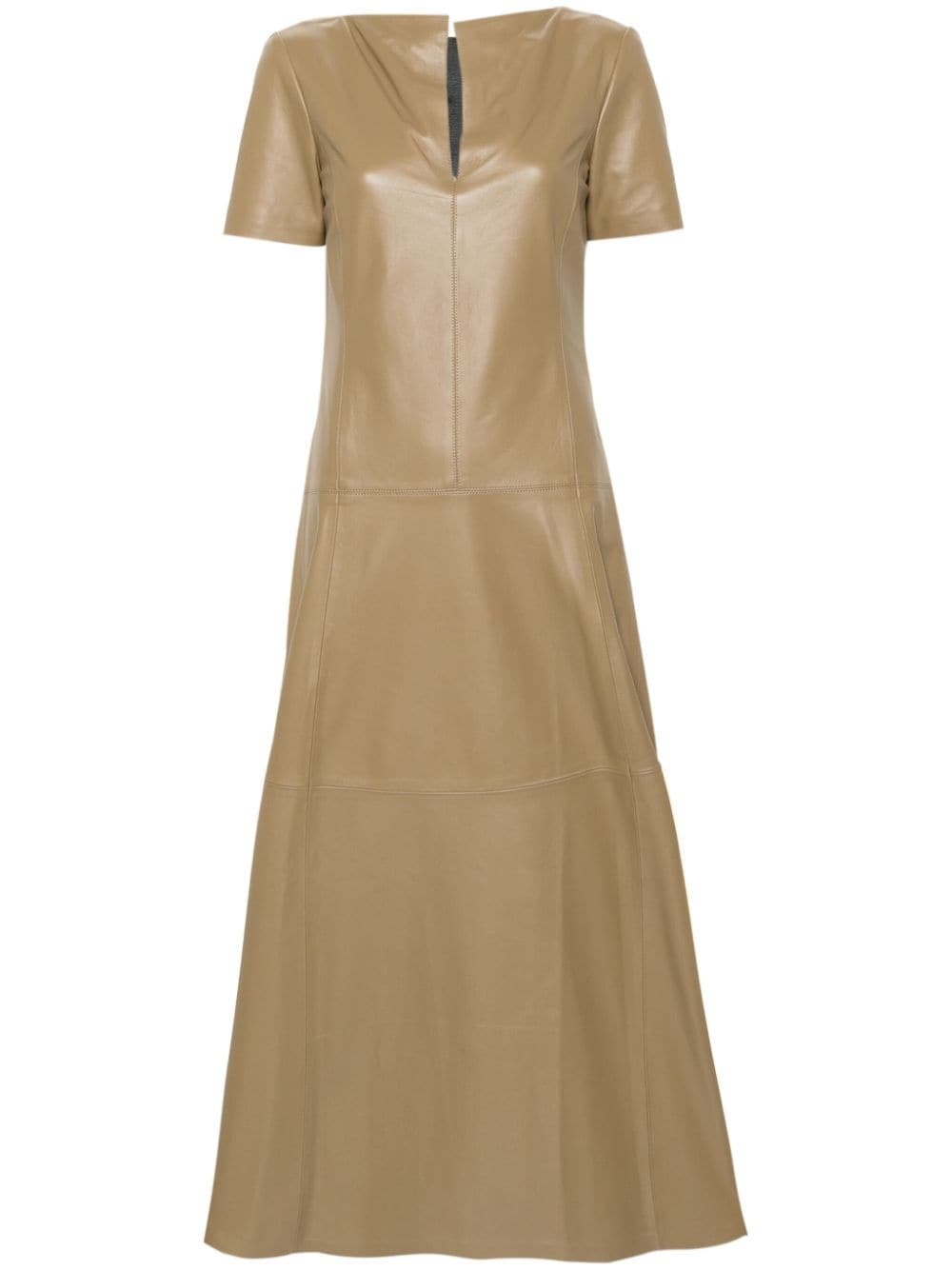tiered-skirt leather midi dress - 1