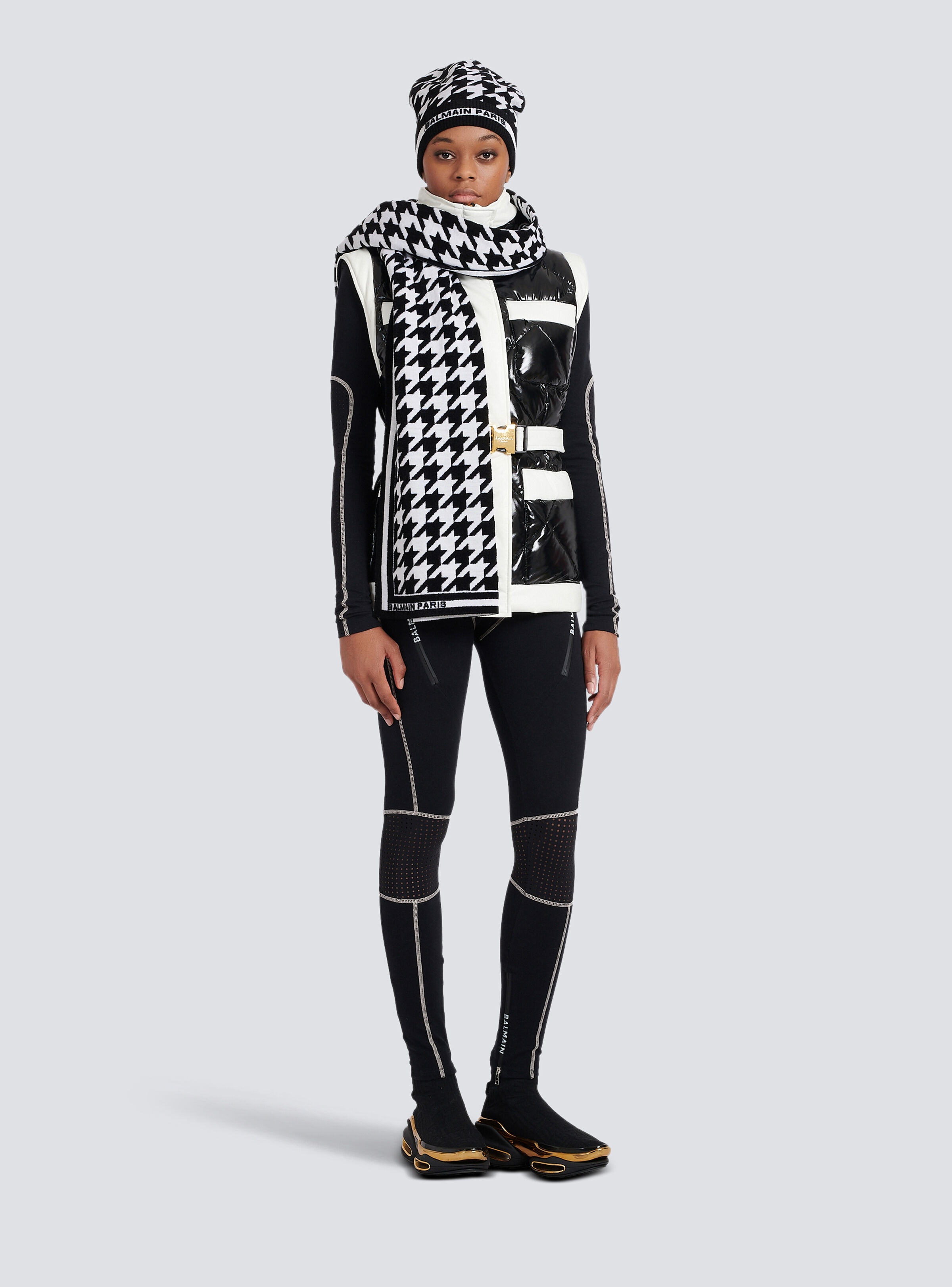 Houndstooth print wool and velvet scarf - 2