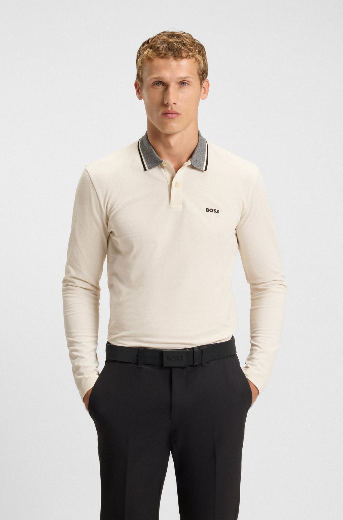 COTTON-PIQUÉ POLO SHIRT WITH MOULINÉ COLLAR - 2