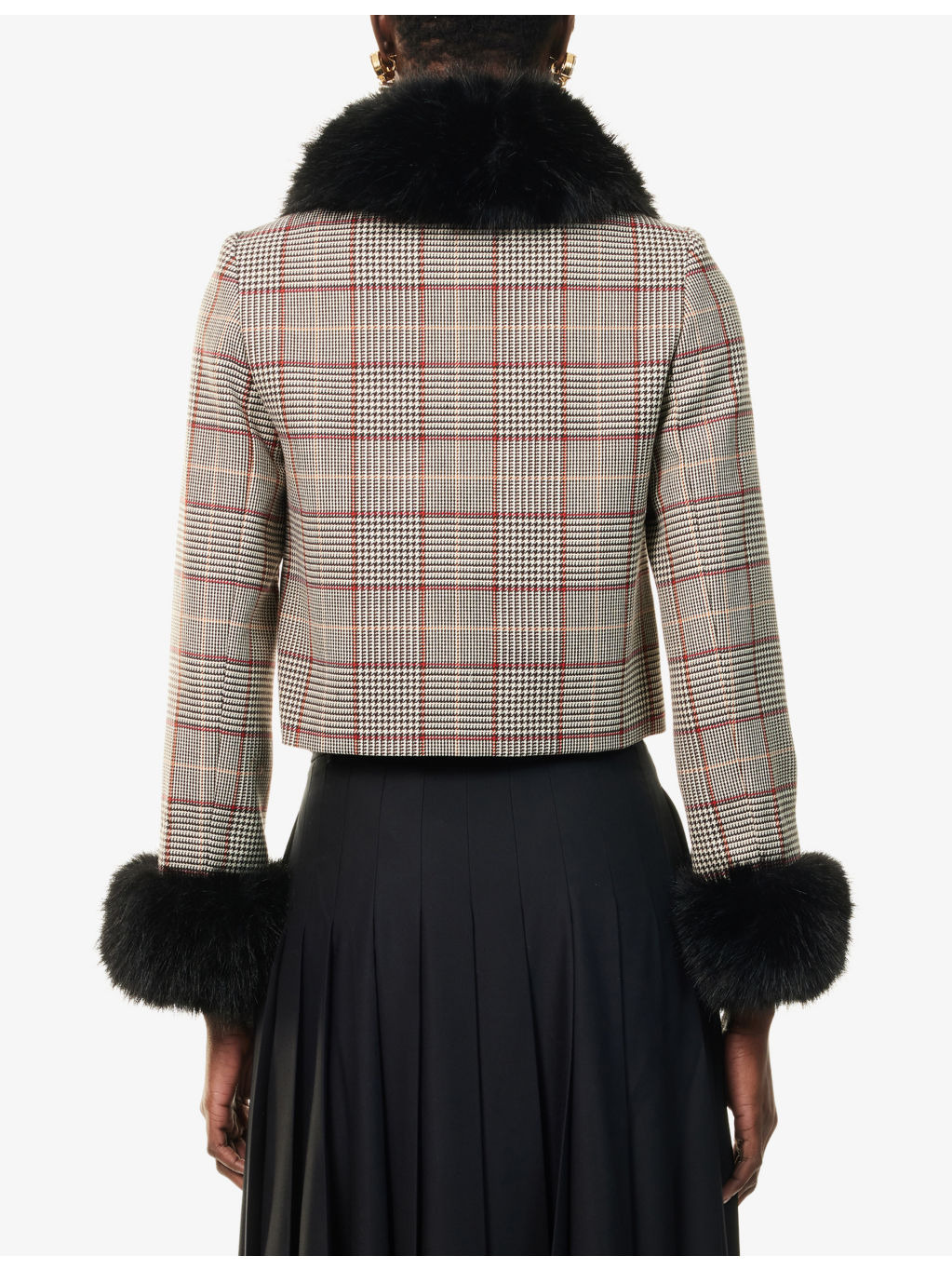 Check-Print Faux-Fur Wool-Blend Jacket - 4