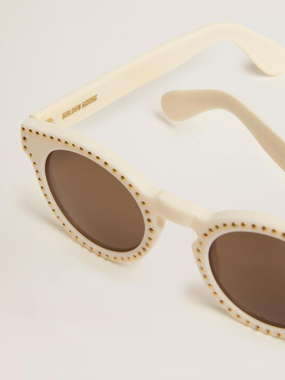 Golden Goose Sunglasses Panthos model with white frame and gold studs outlook